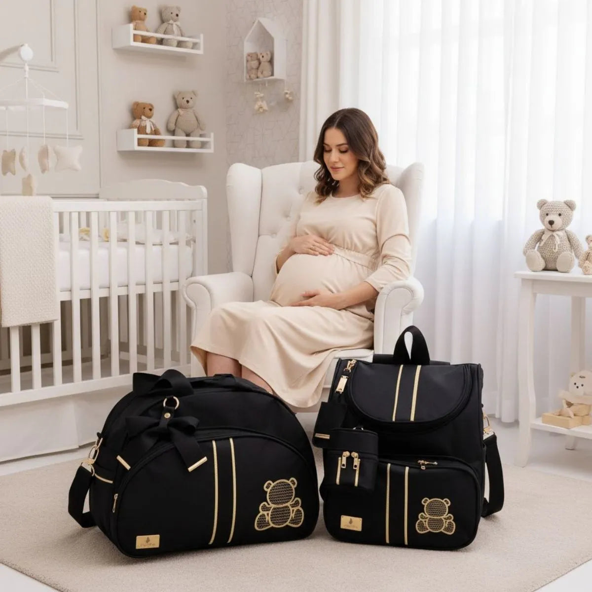 Premium Luxury Black 2-Piece Maternity Bag Set – Large Bag and 2-in-1 Backpack