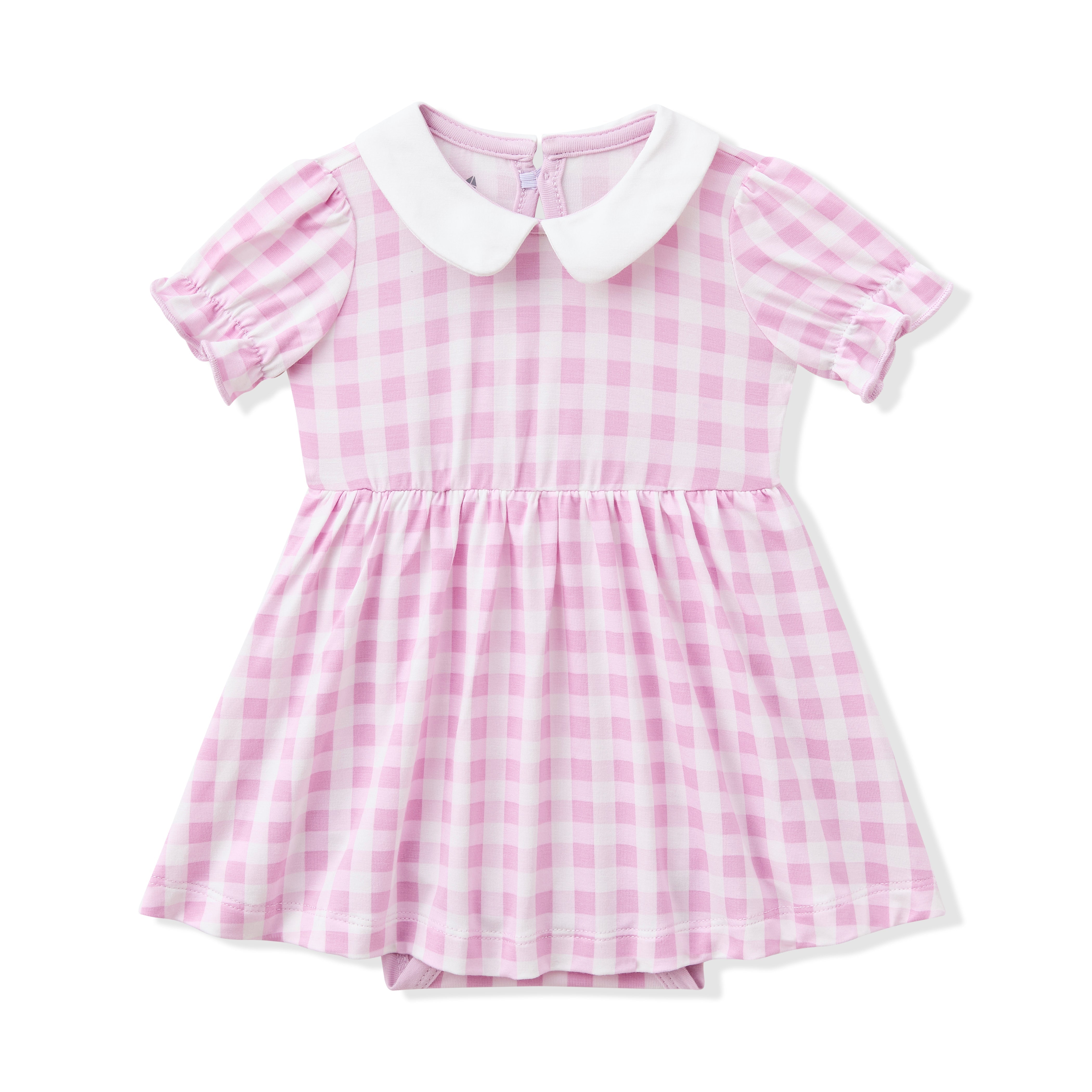 Peter Pan Collar Bodysuit Dress in Gingham Thistle