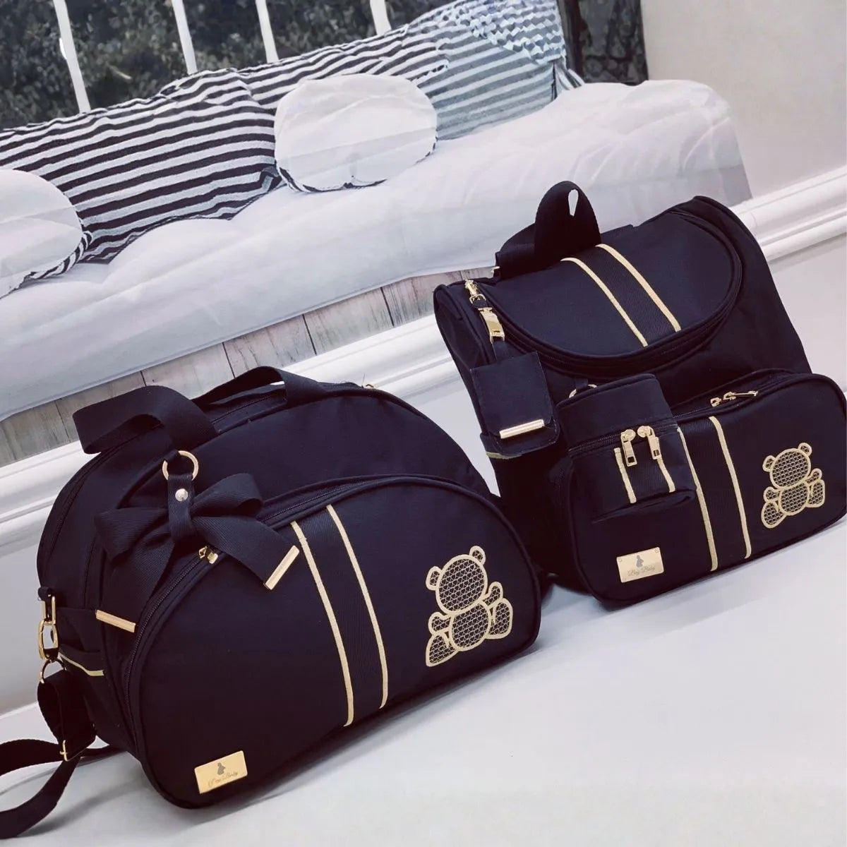Premium Luxury Black 2-Piece Maternity Bag Set – Large Bag and 2-in-1 Backpack