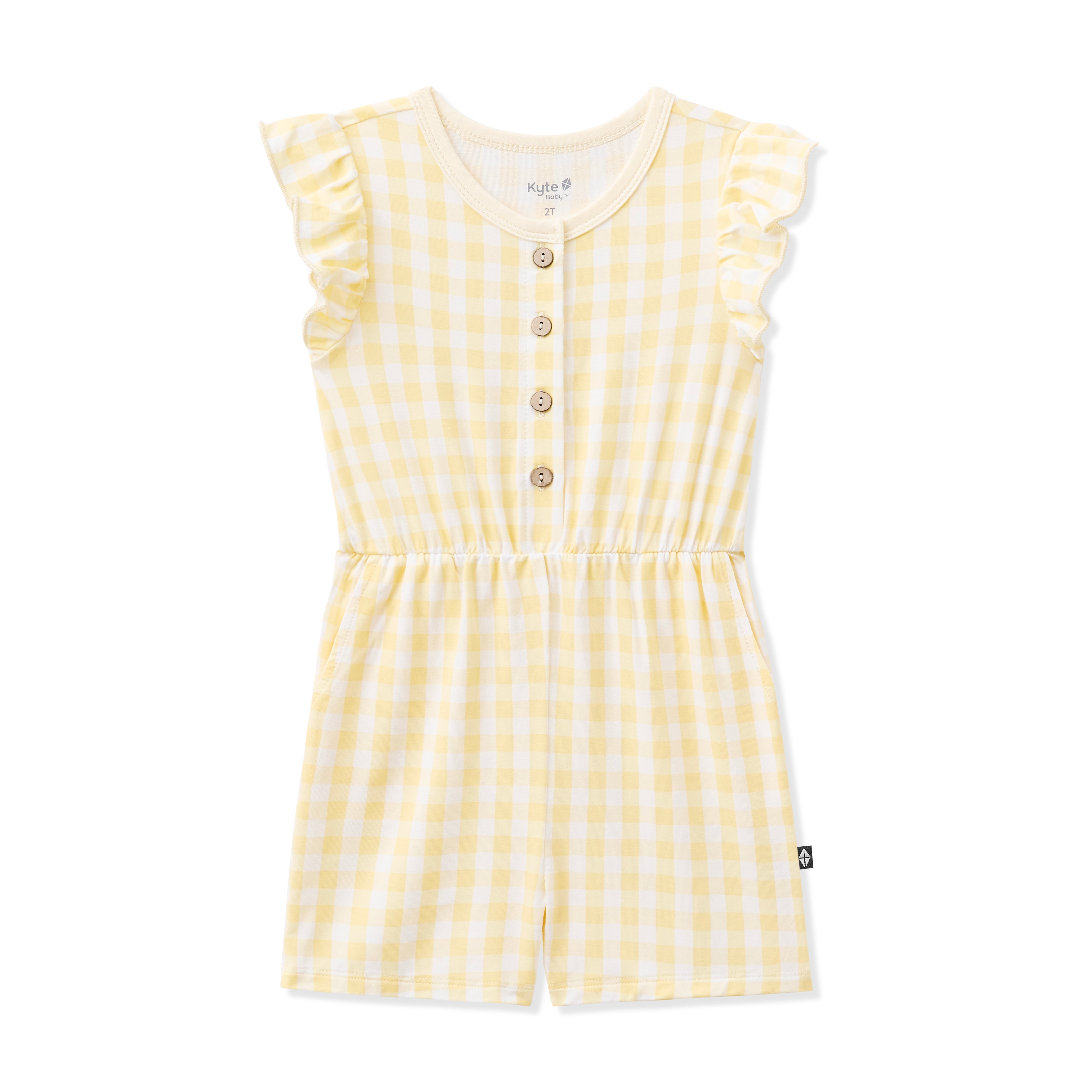 Flutter Sleeve Romper in Gingham Chamomile
