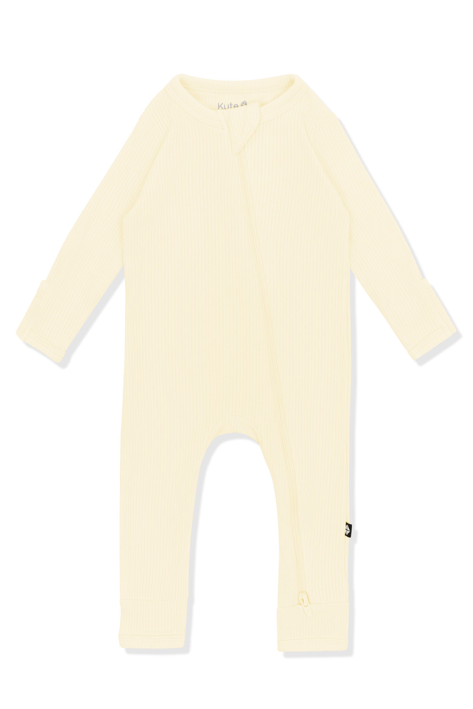 Ribbed Zipper Romper in Chamomile
