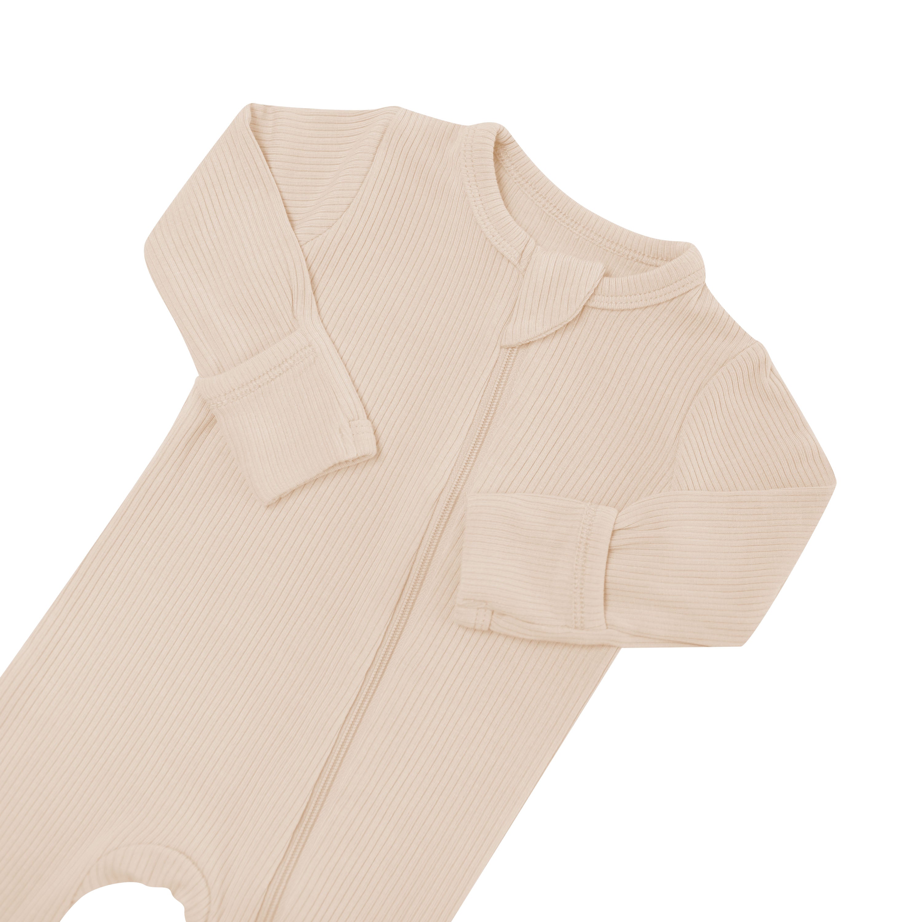 Ribbed Zipper Footie in Bisque
