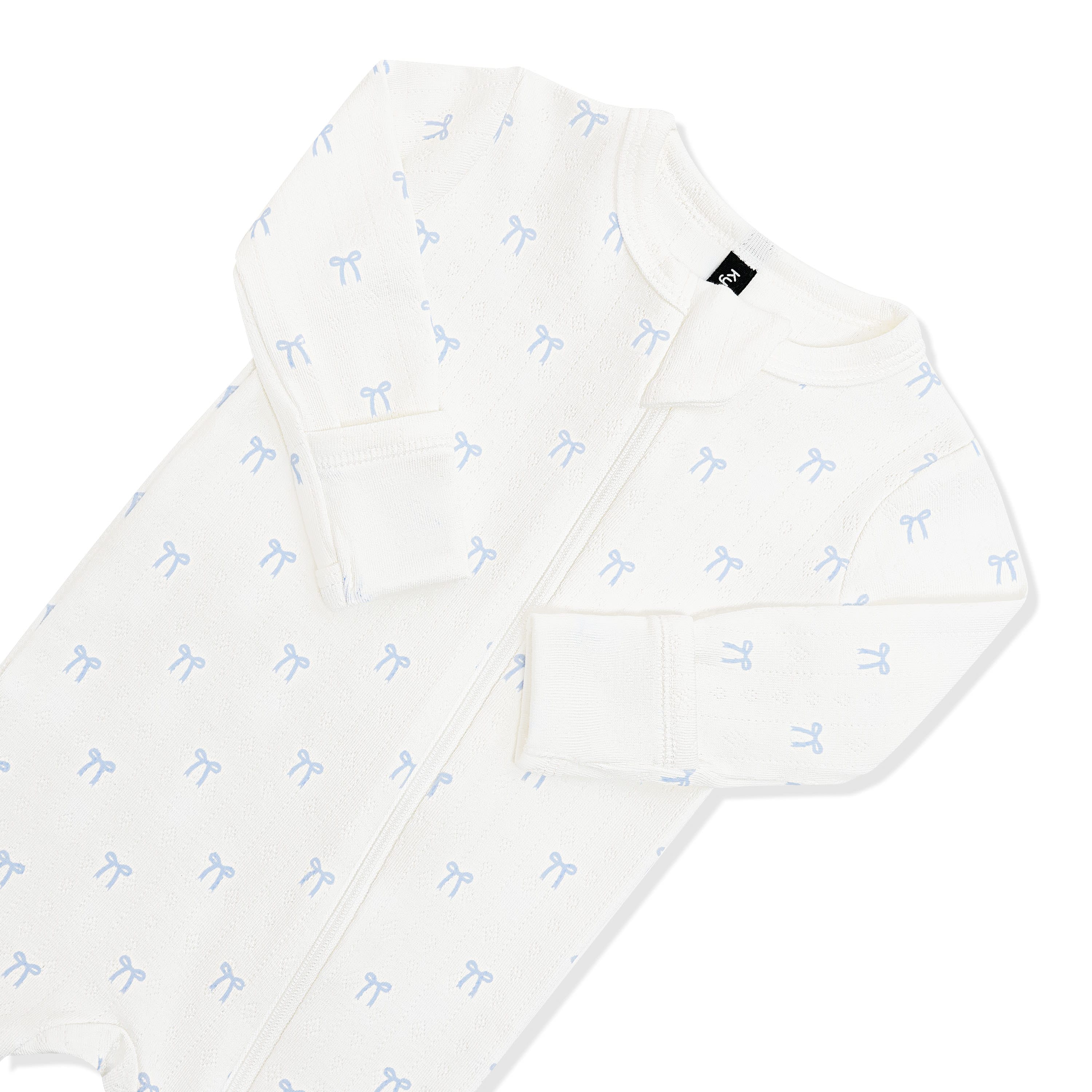 Pointelle Zippered Footie in Sweet Blue Bow