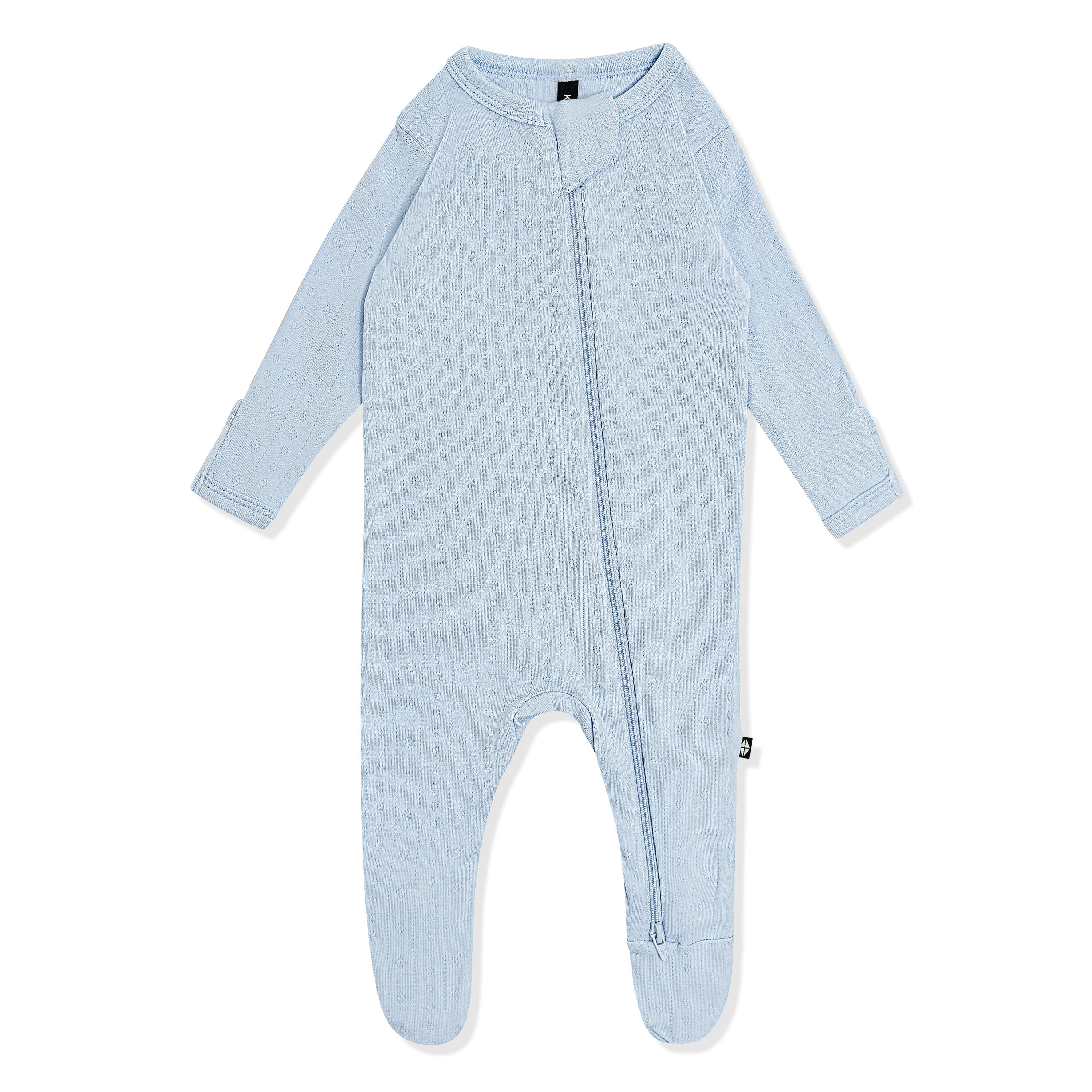 Pointelle Zippered Footie in Breeze