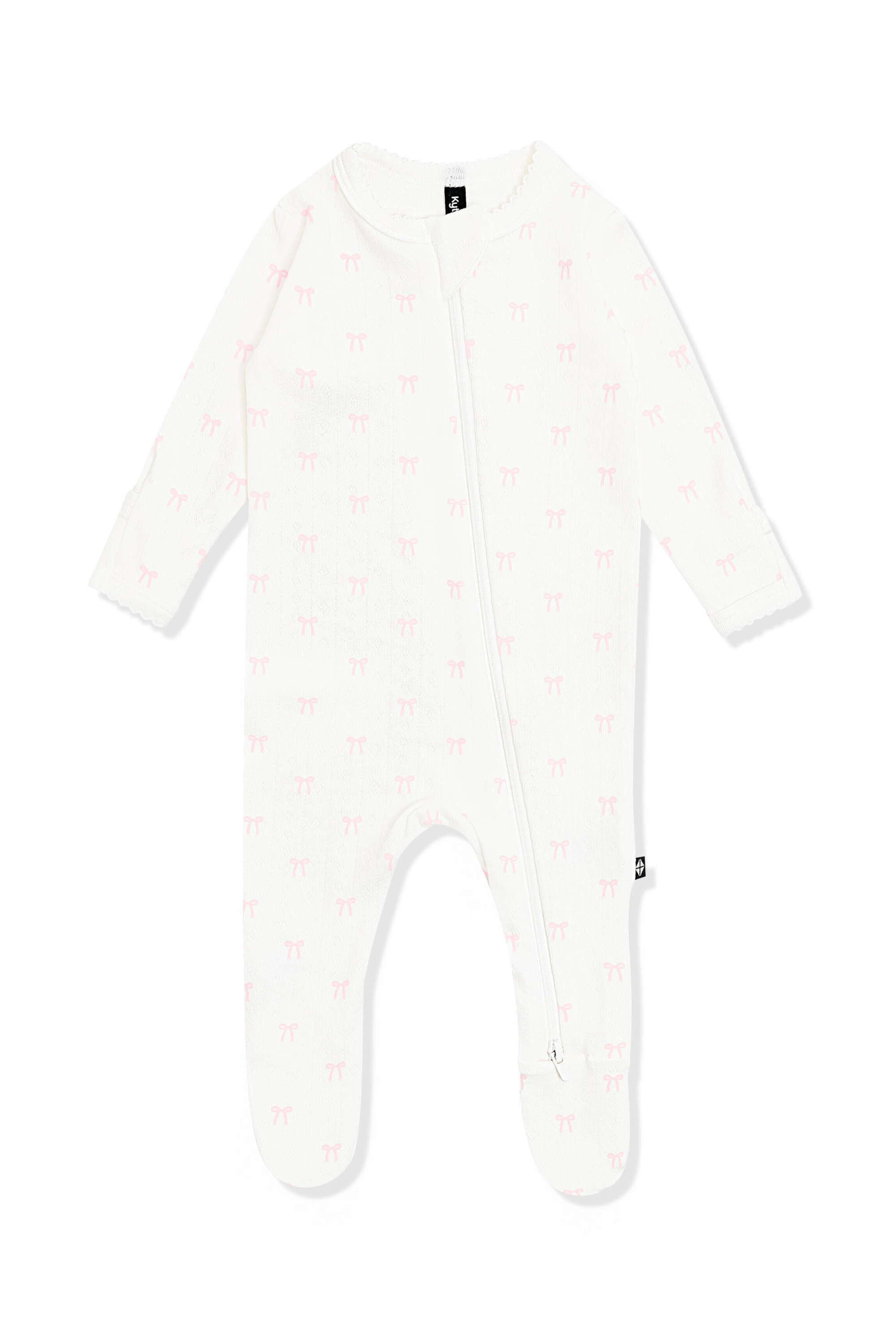 Pointelle Zippered Footie in Sweet Pink Bow