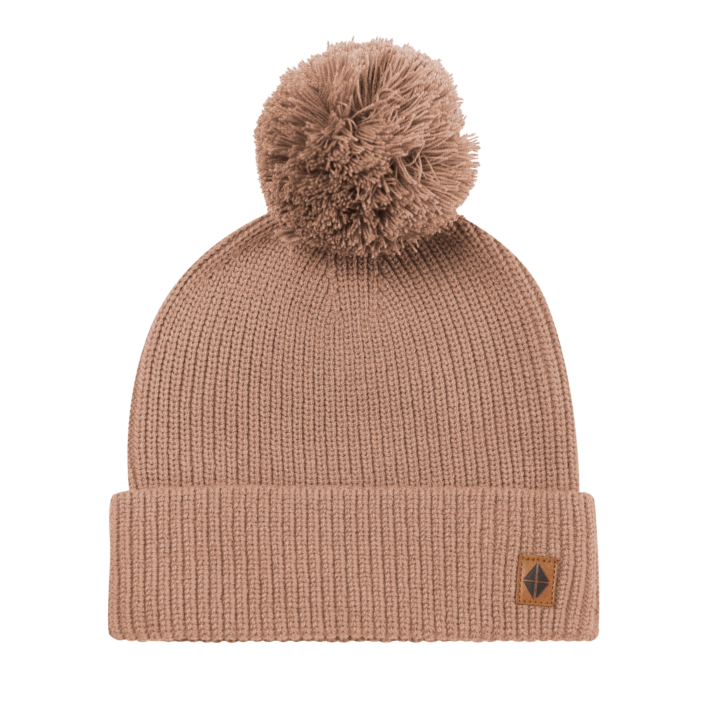 Chunky Knit Adult Pom Beanie in Latte