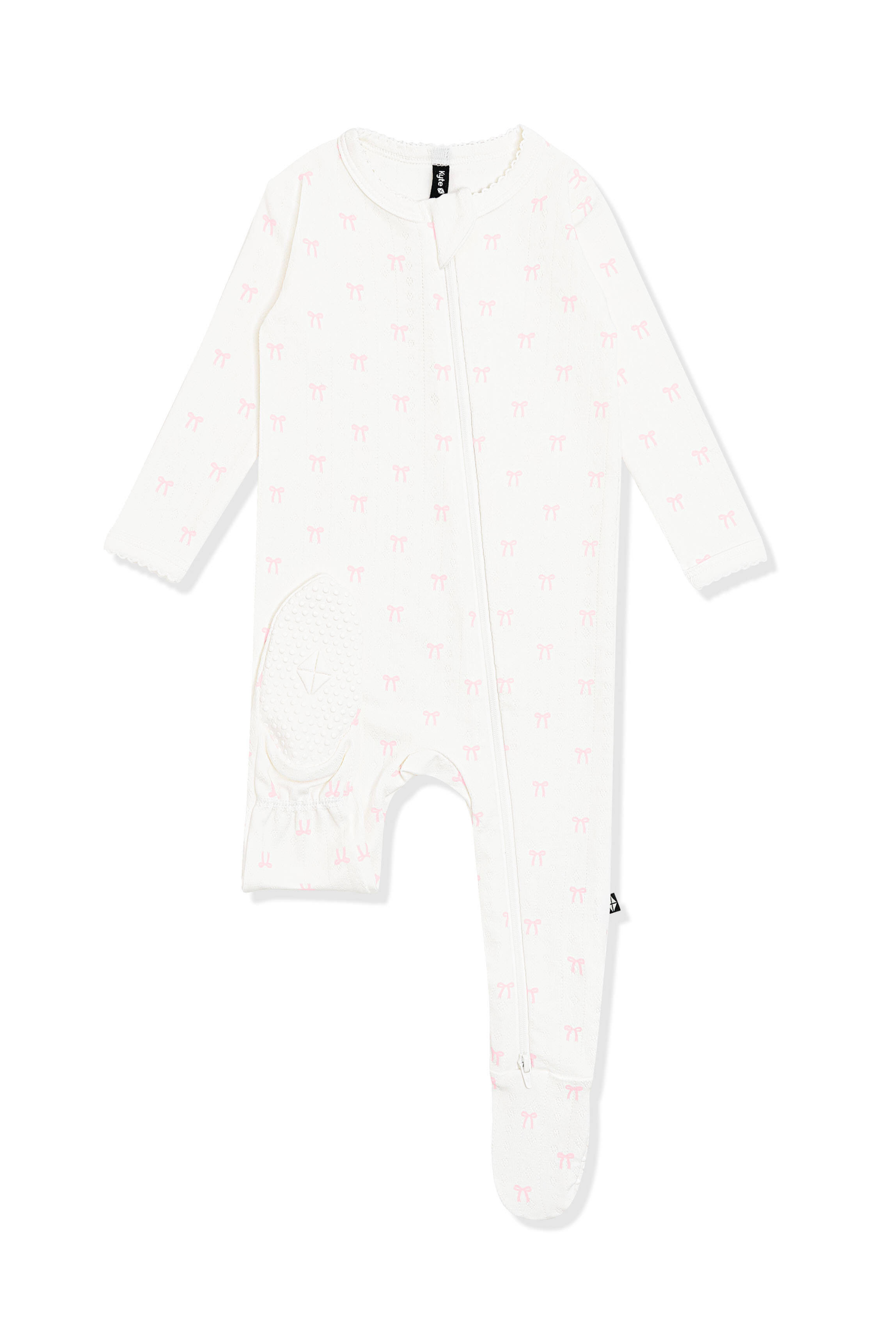 Pointelle Zippered Footie in Sweet Pink Bow