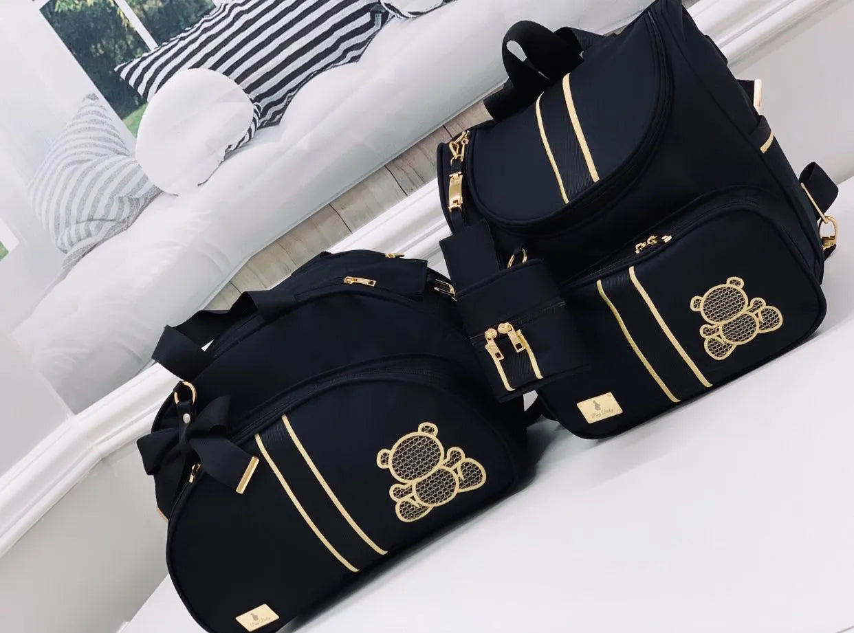 Premium Luxury Black 2-Piece Maternity Bag Set – Large Bag and 2-in-1 Backpack