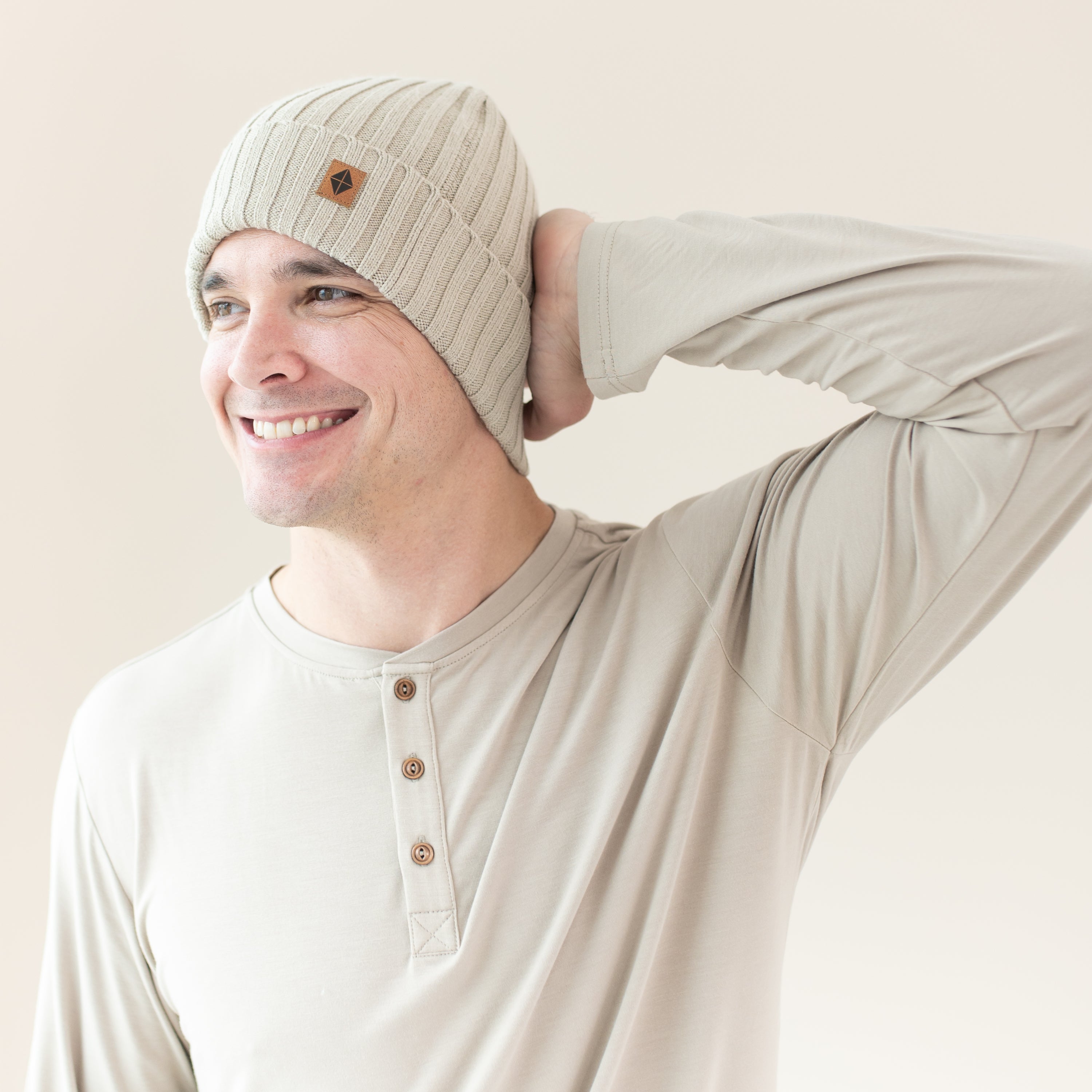 Chunky Knit Adult Ribbed Beanie in Almond