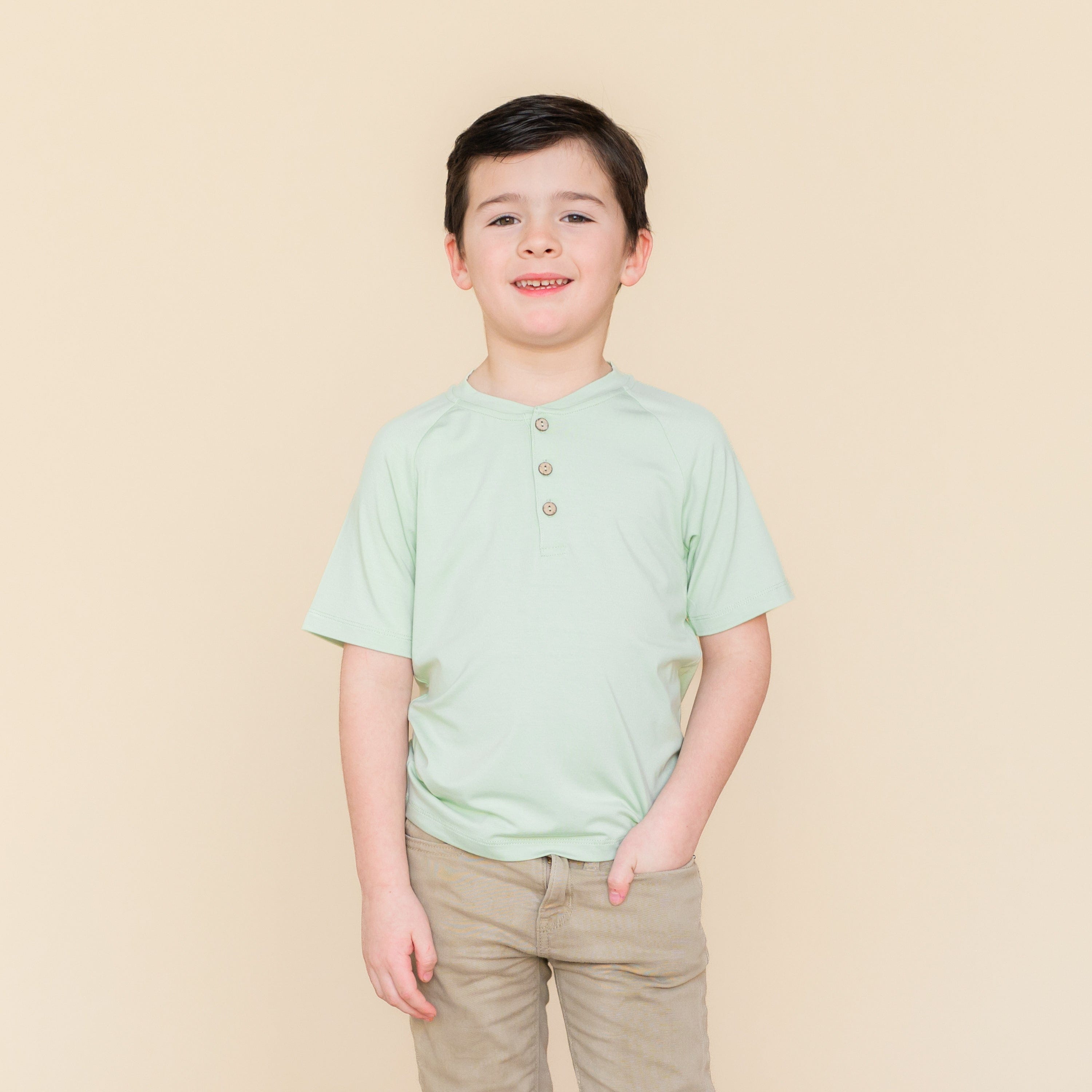 Short Sleeve Toddler Henley Tee in Basil
