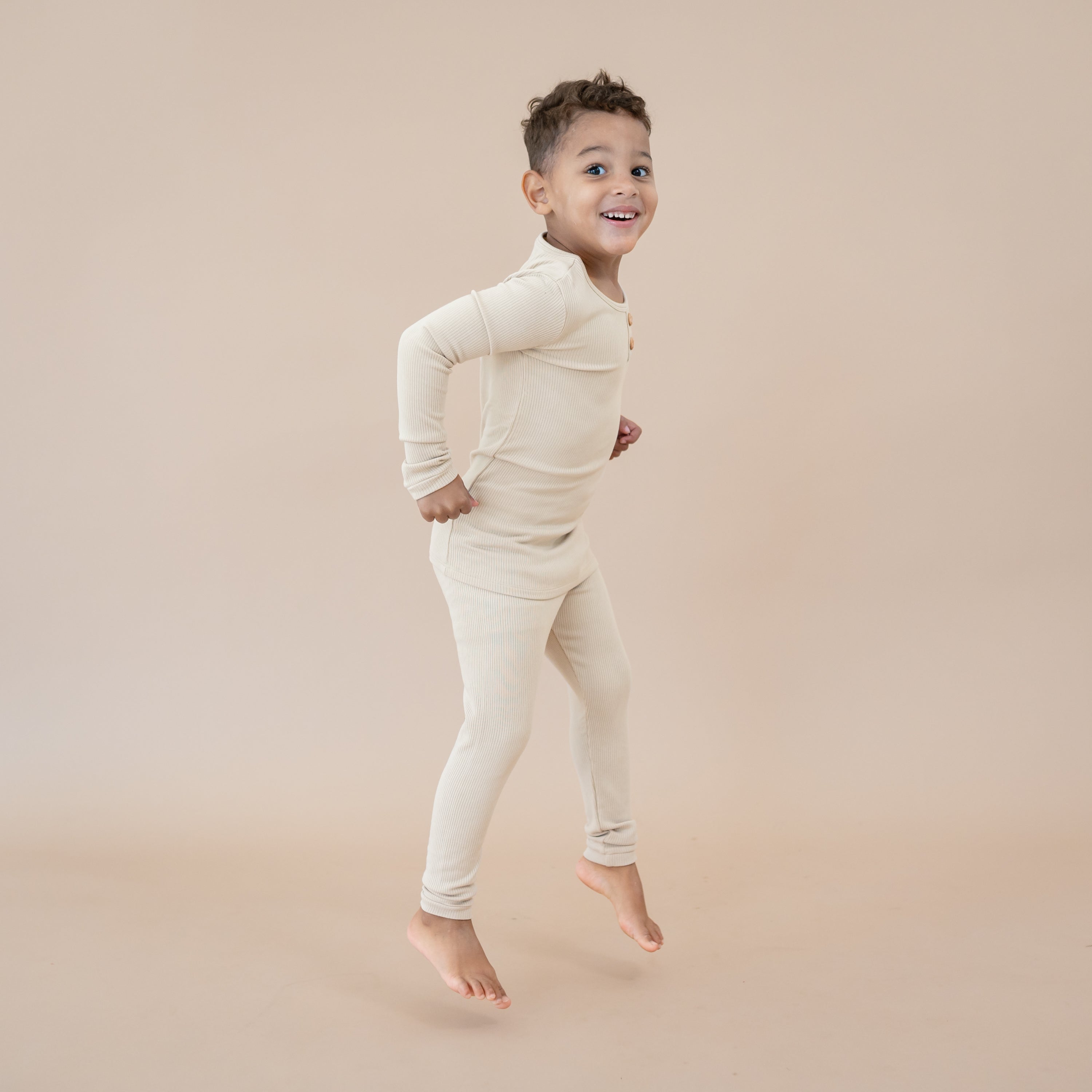Ribbed Henley Set in Bisque