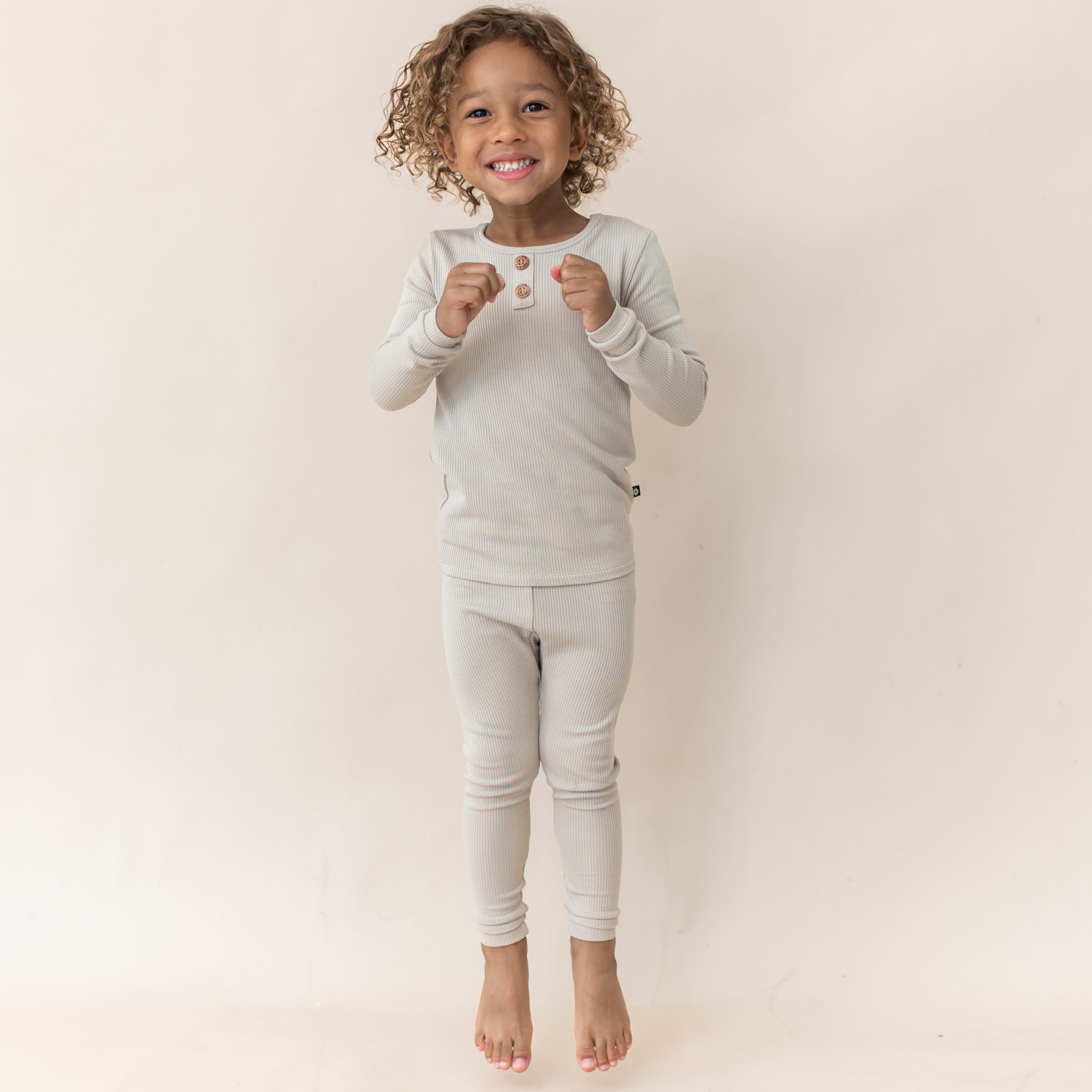 Ribbed Henley Set in Bisque