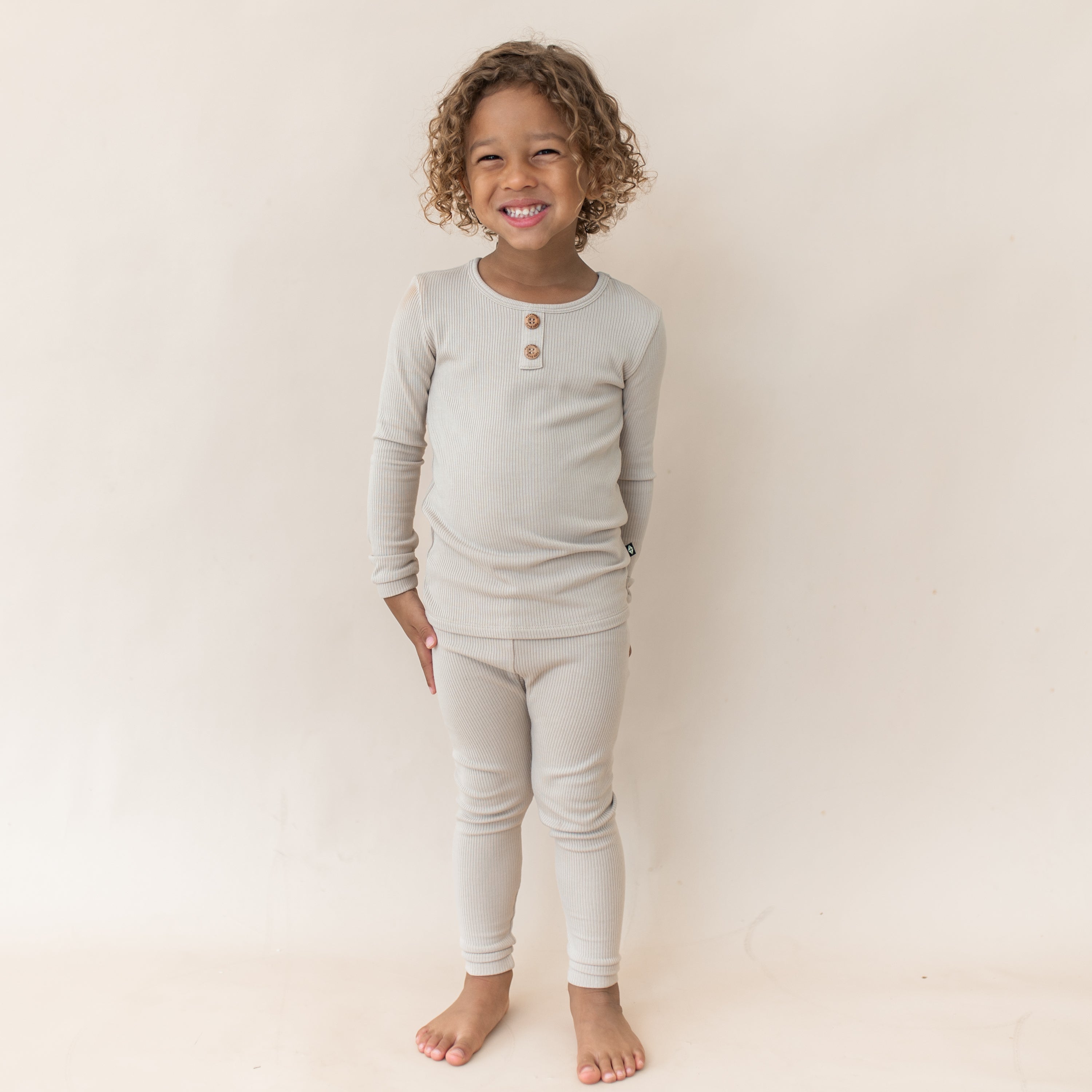 Ribbed Henley Set in Bisque