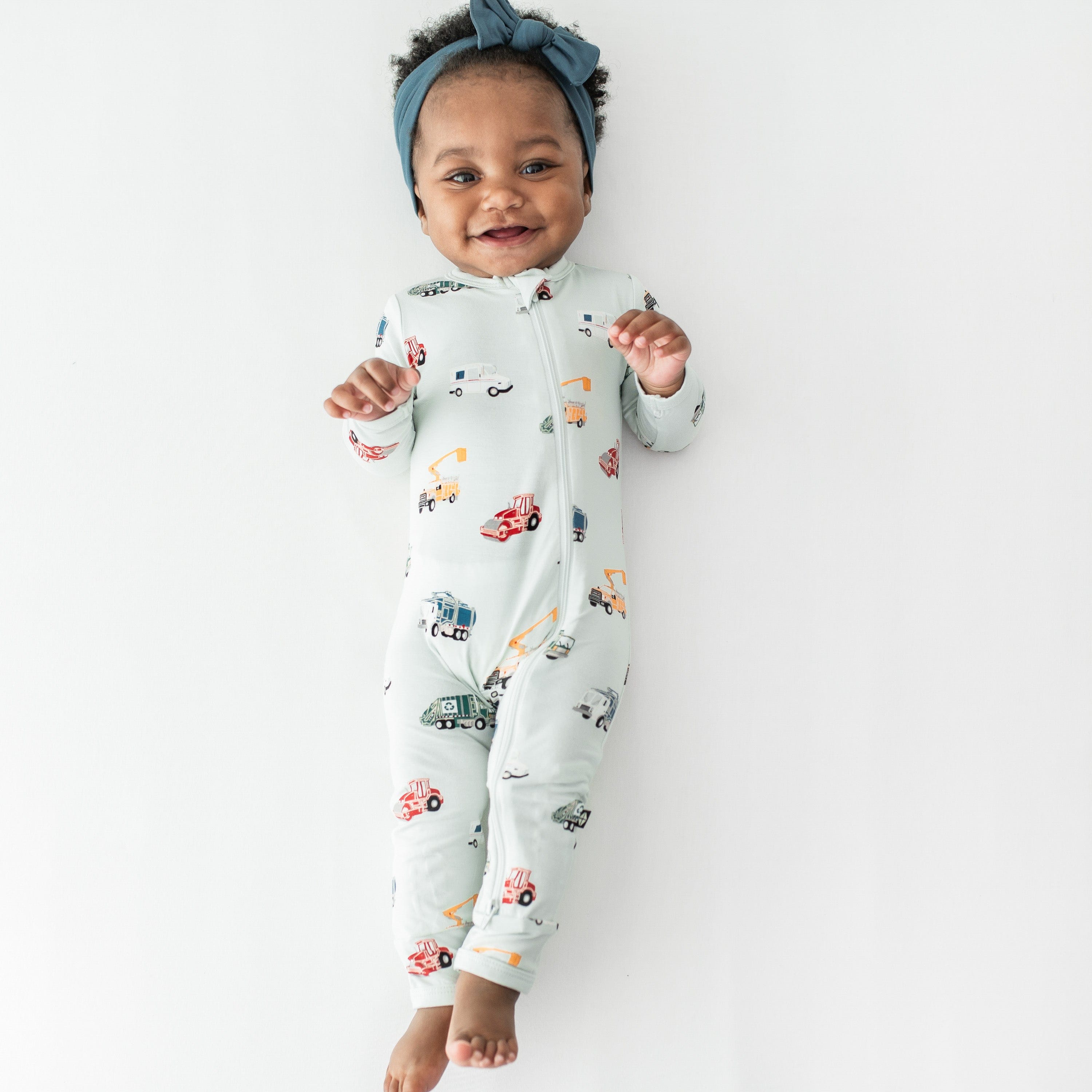 Zippered Romper in City Vehicles