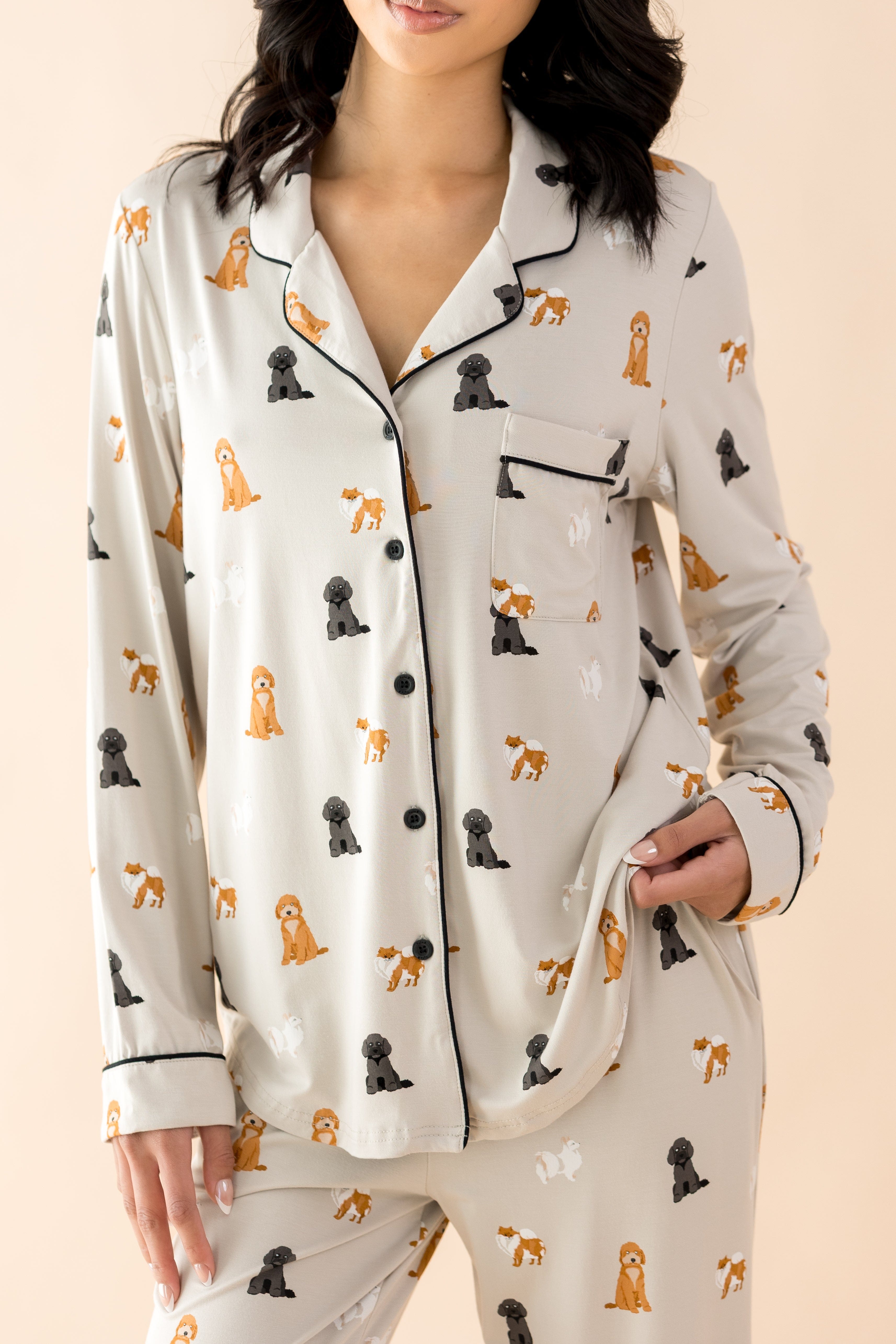 Long-Sleeved Women's Pajama Set in Fluffy Dog