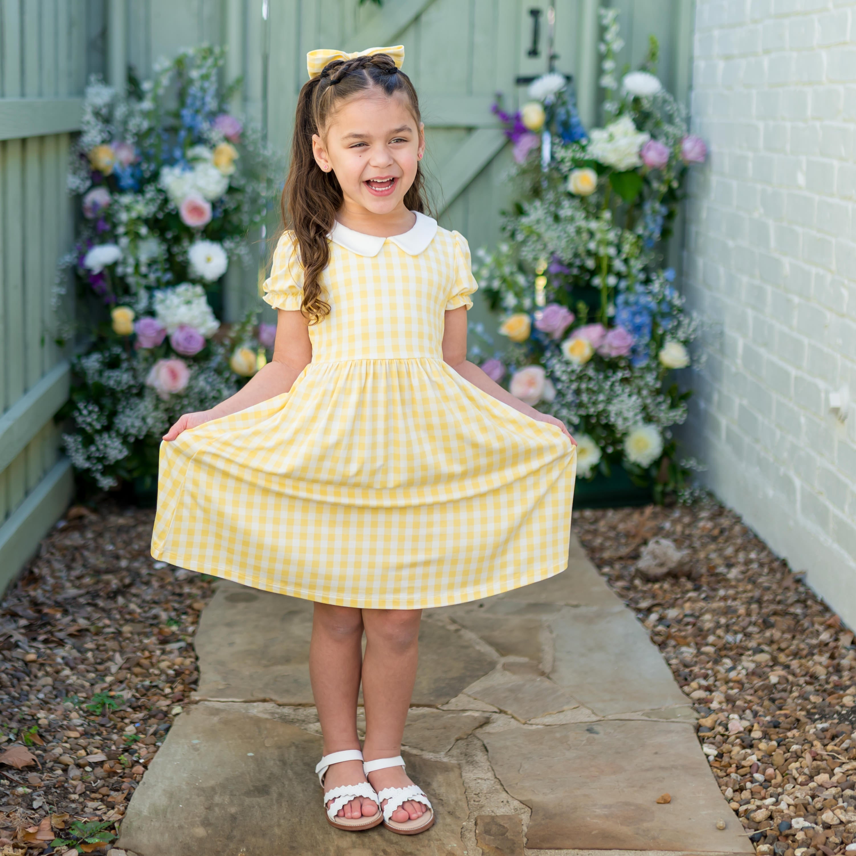 Peter Pan Collar Dress in Gingham Chamomile
