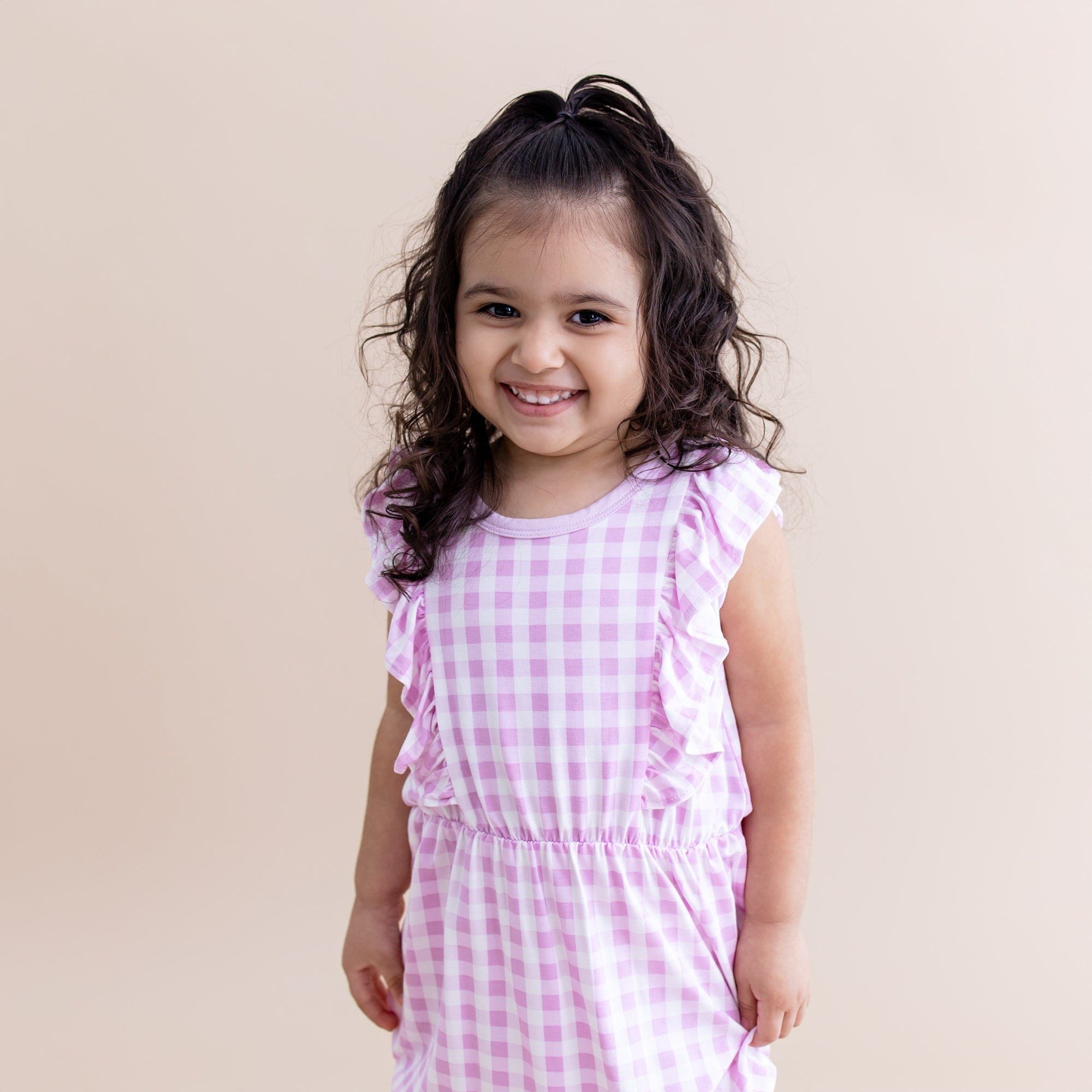 Bubble Romper in Gingham Thistle