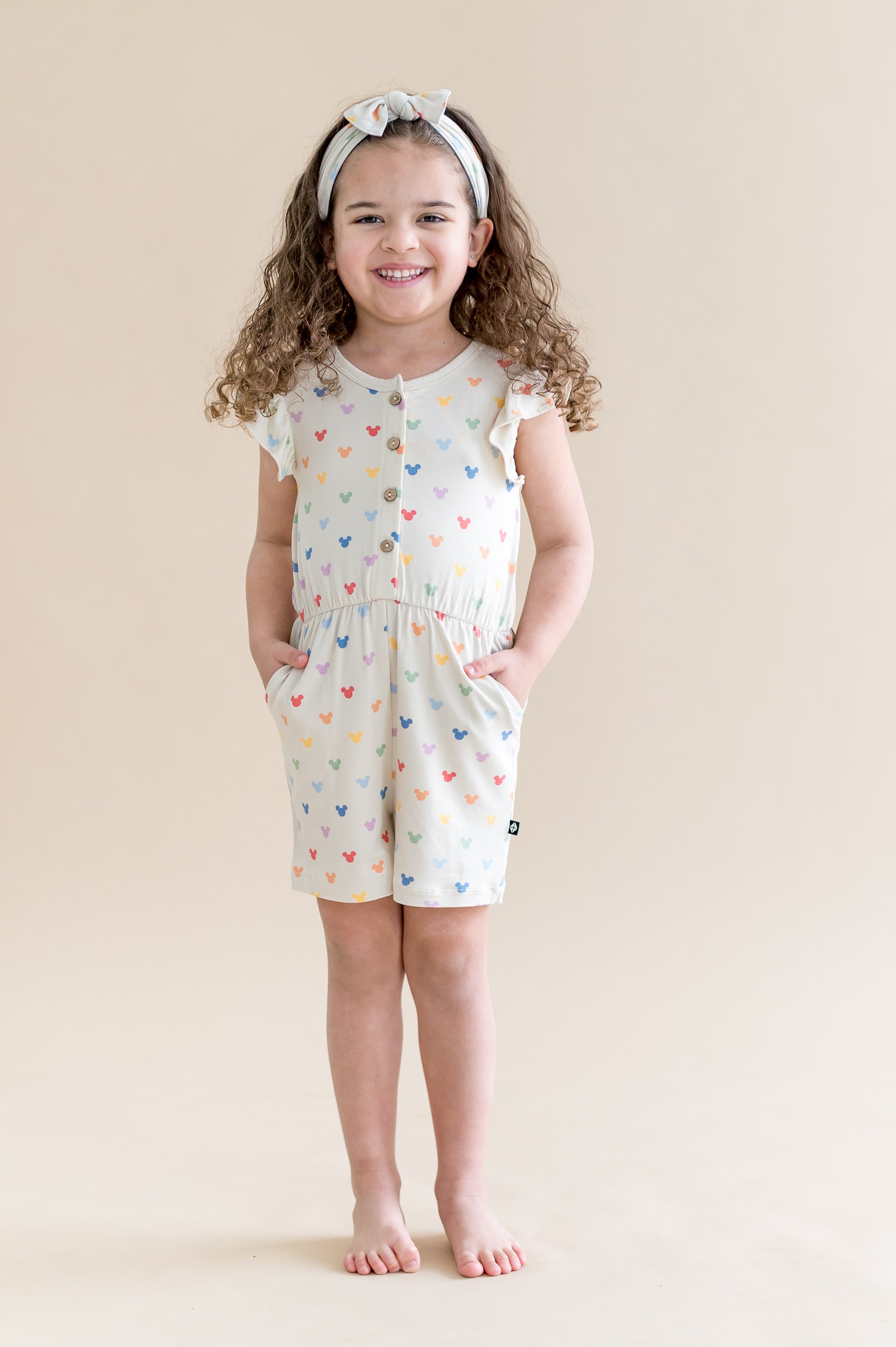 Flutter Sleeve Romper in Pastel Mickey Mouse
