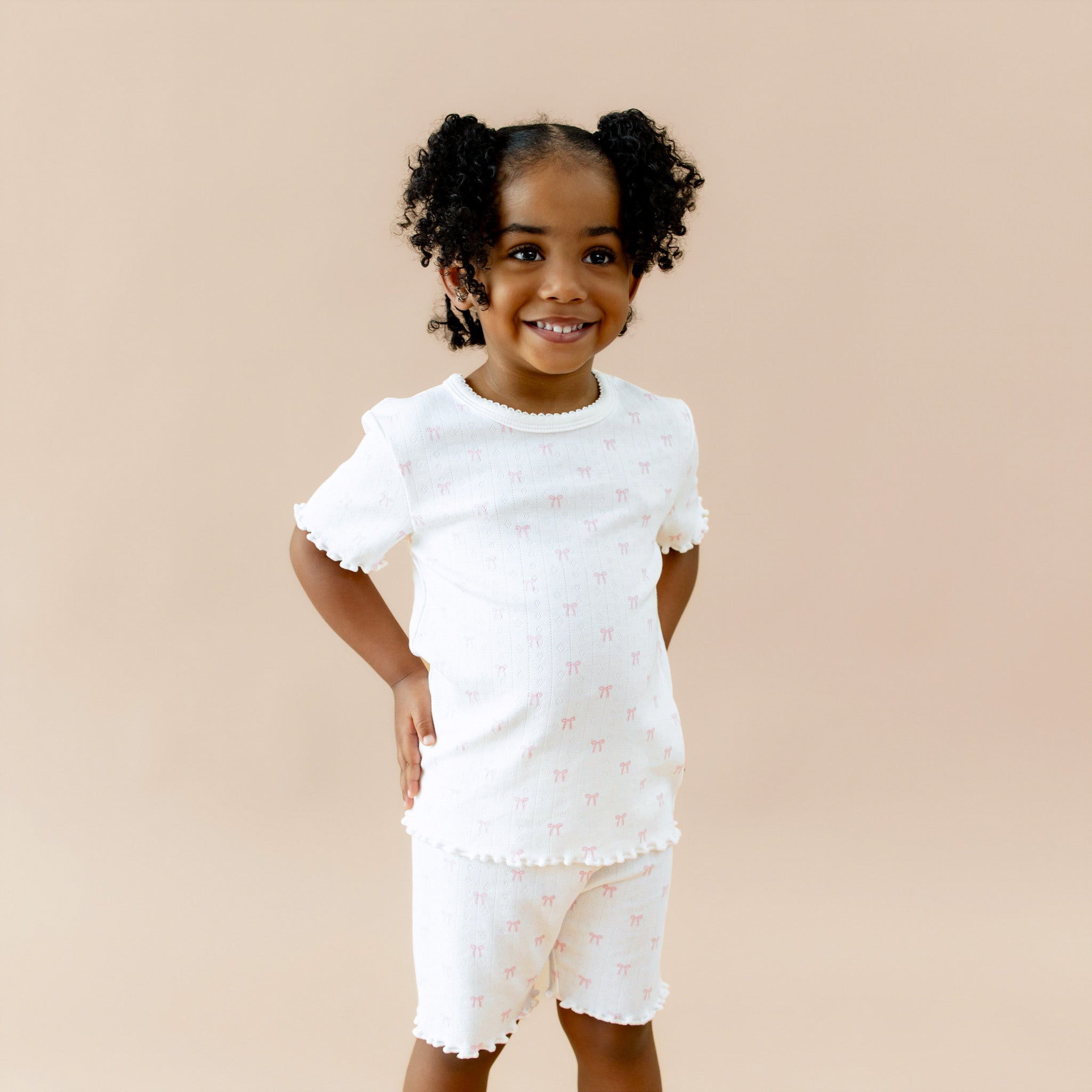 Pointelle Short Sleeve Set in Sweet Pink Bow