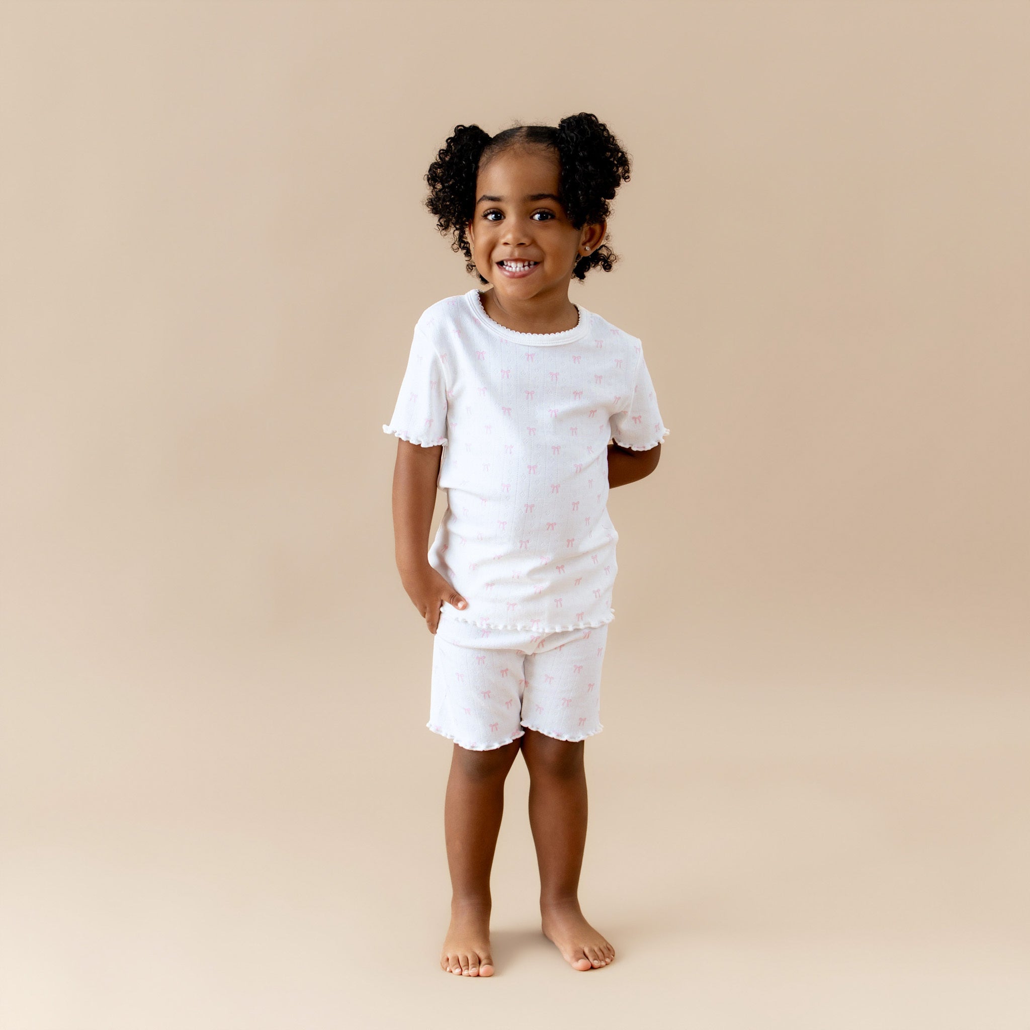 Pointelle Short Sleeve Set in Sweet Pink Bow