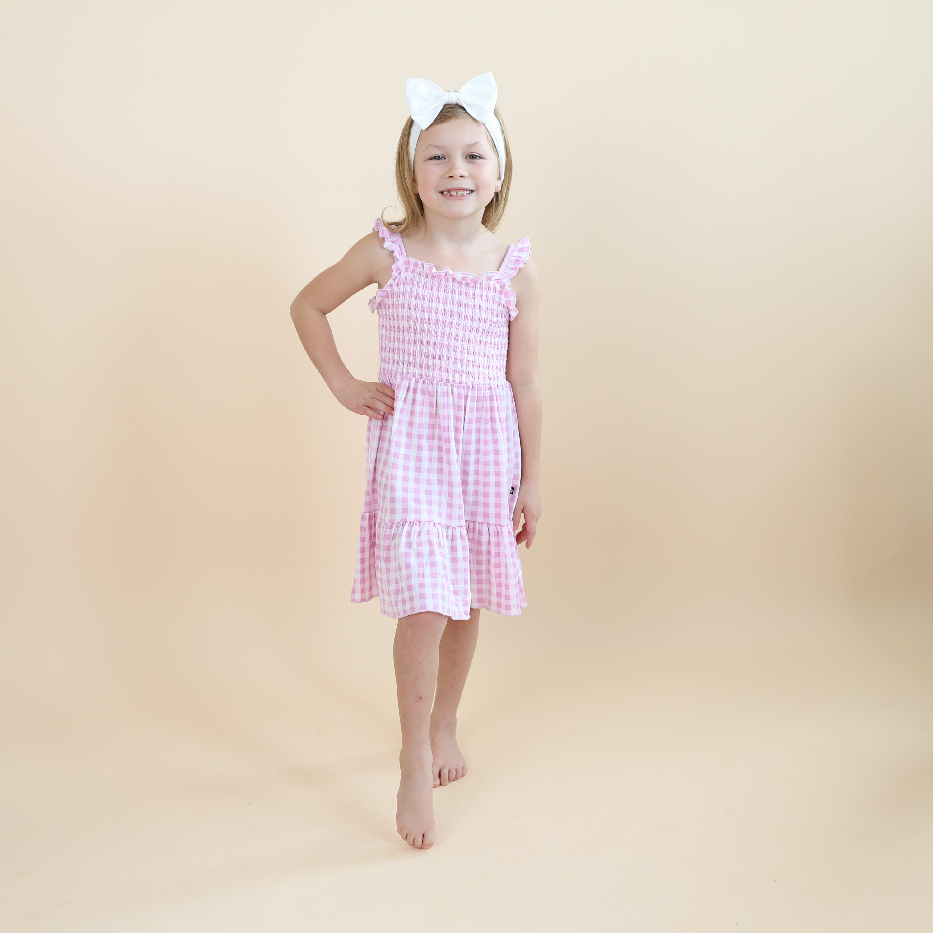 Smocked Dress in Gingham Thistle