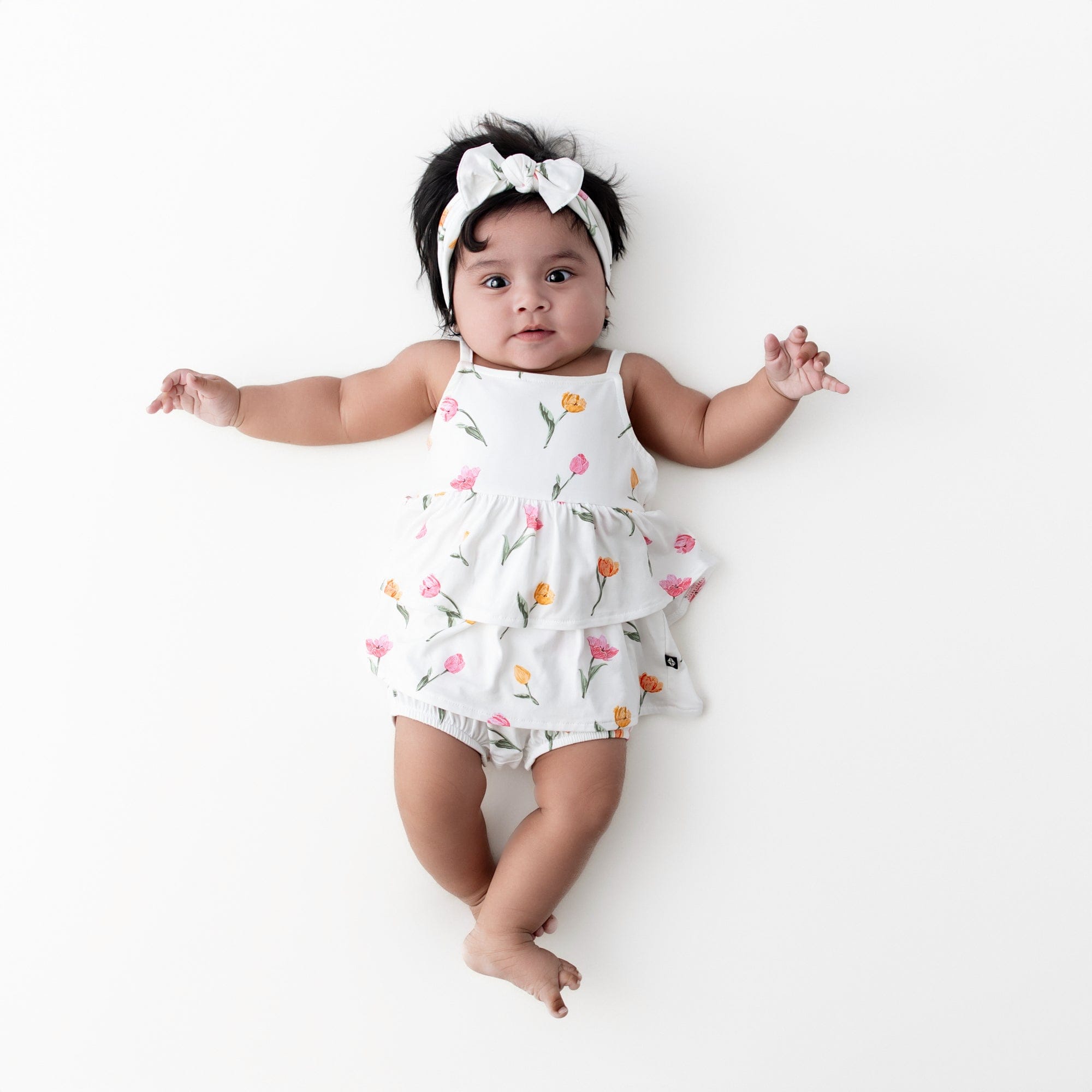 Spaghetti Strap Ruffle Romper in Tulip