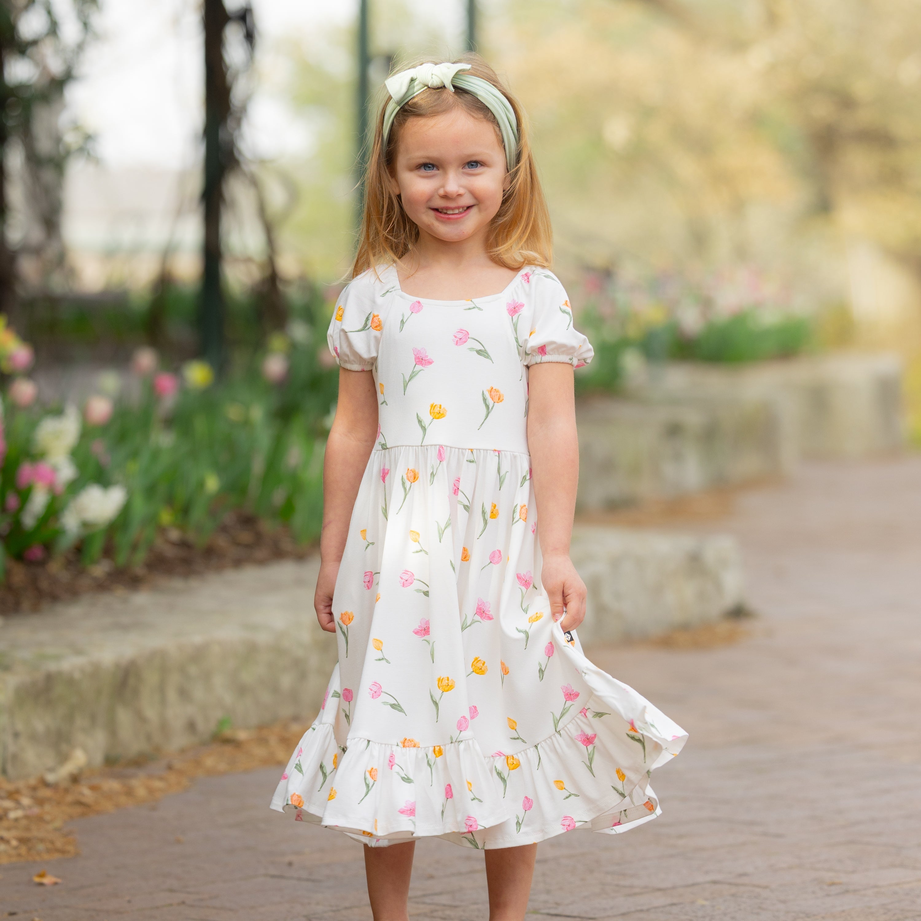 Puff Sleeve Twirl Dress in Tulip