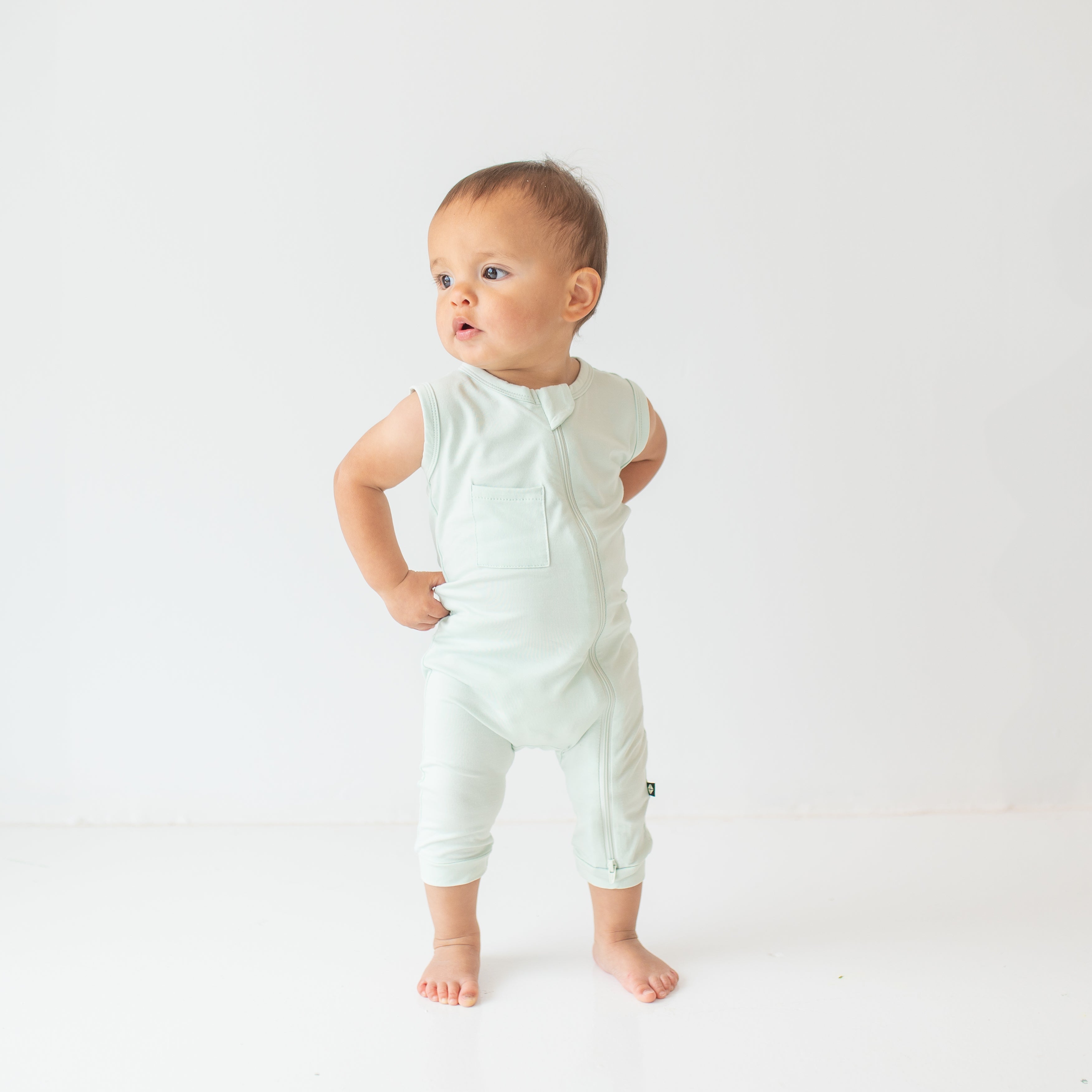Zippered Sleeveless Romper in Dew