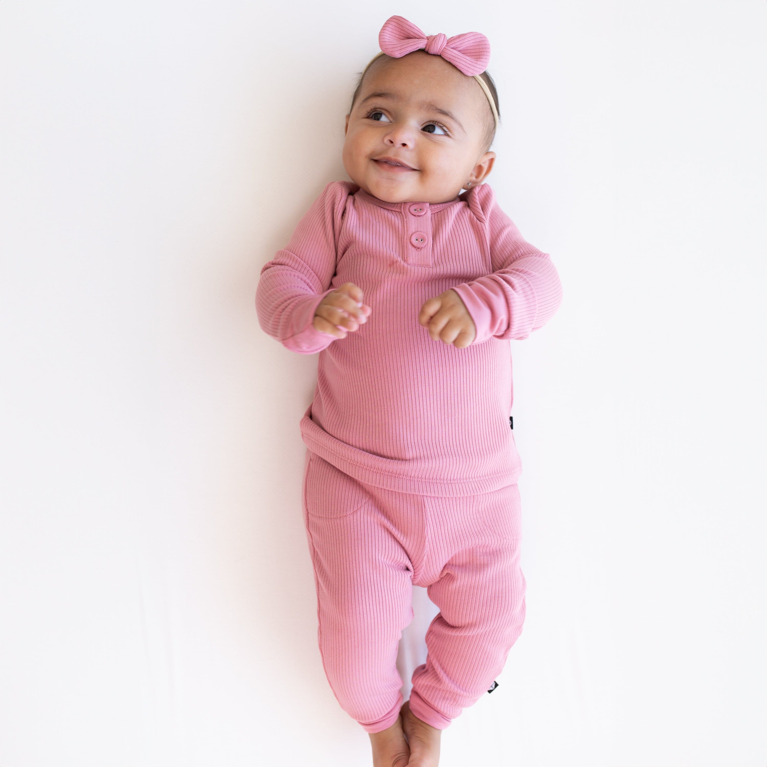 Ribbed Infant Henley Set in Apple Blossom