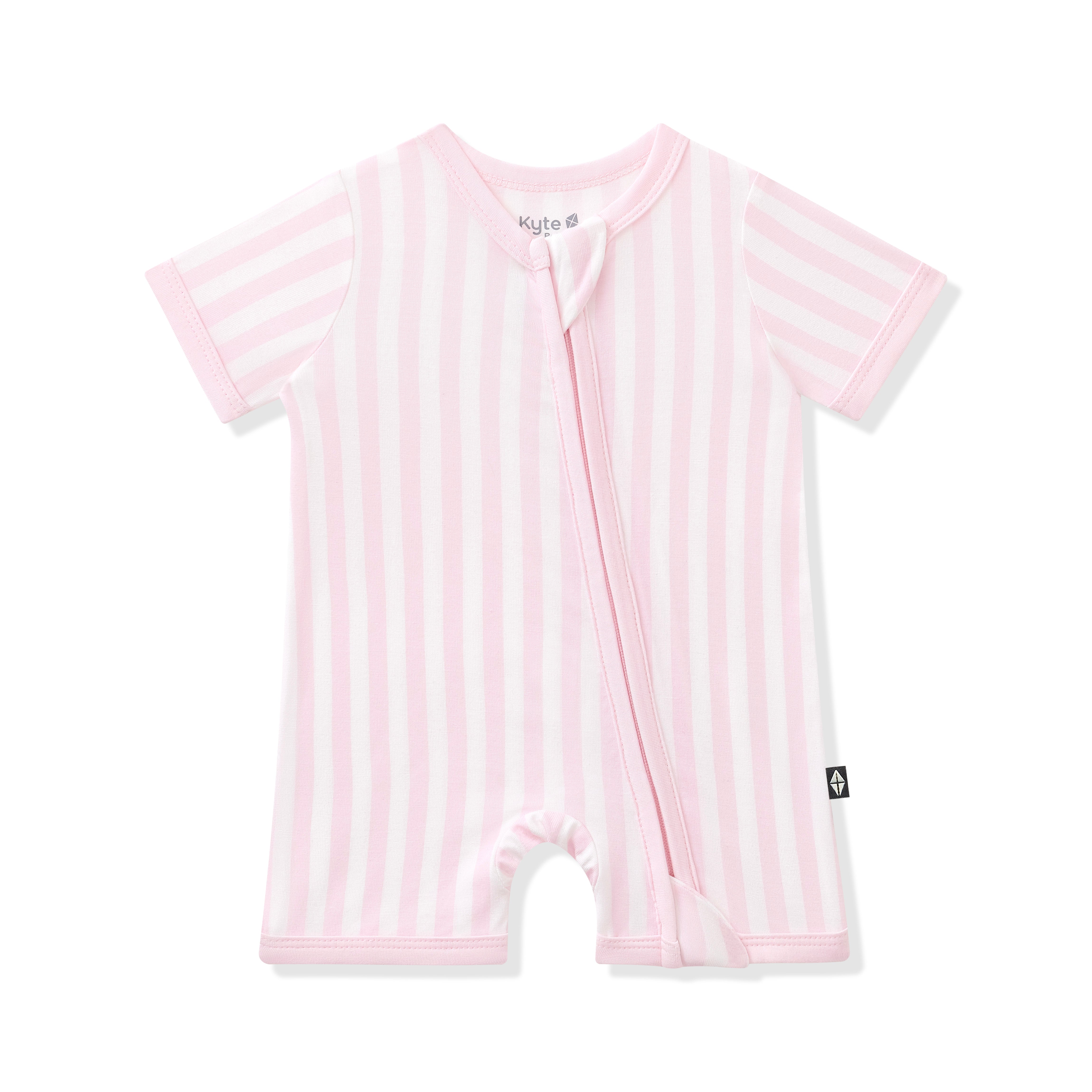Zipper Shortall Romper in Small Sakura Stripe