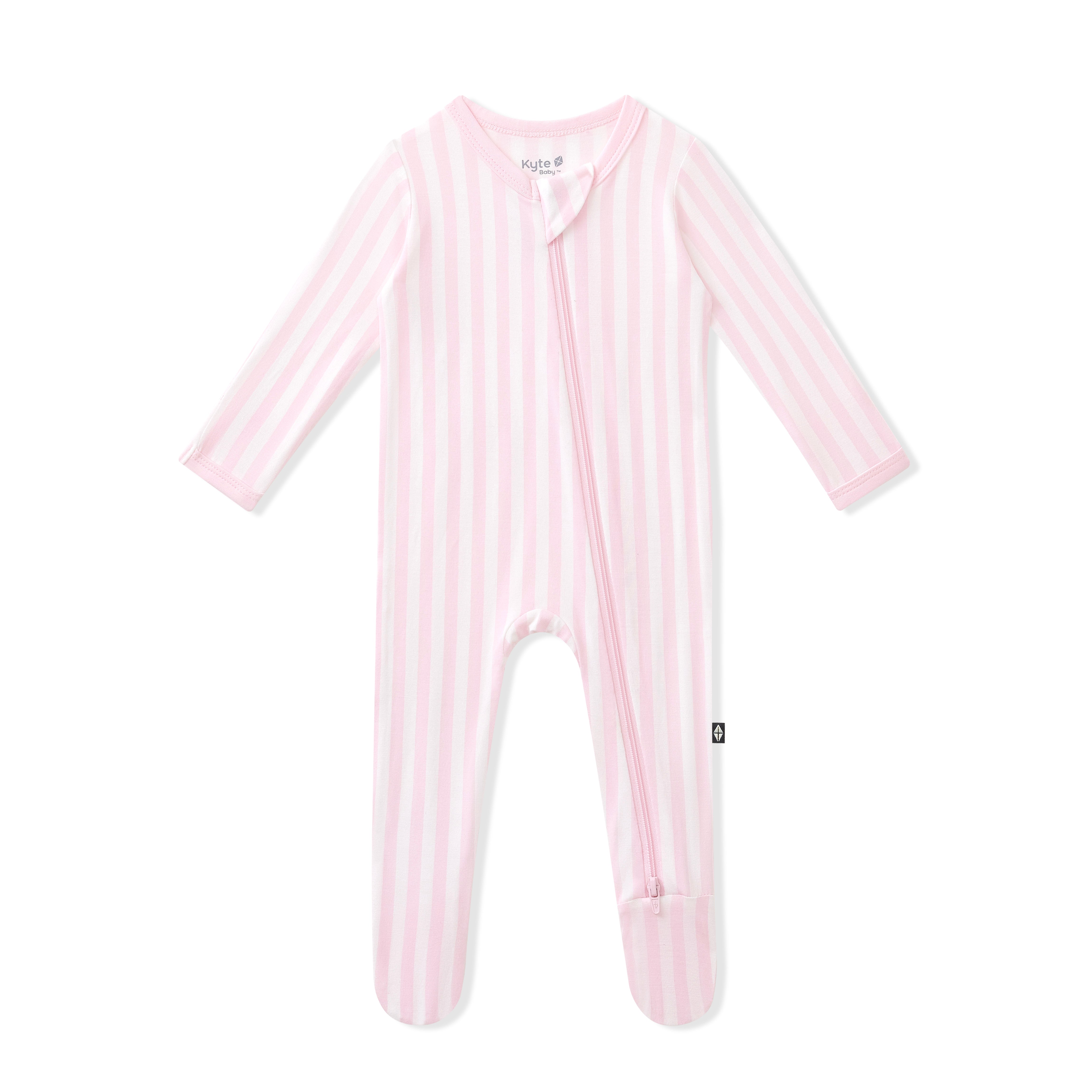 Zippered Footie in Small Sakura Stripe