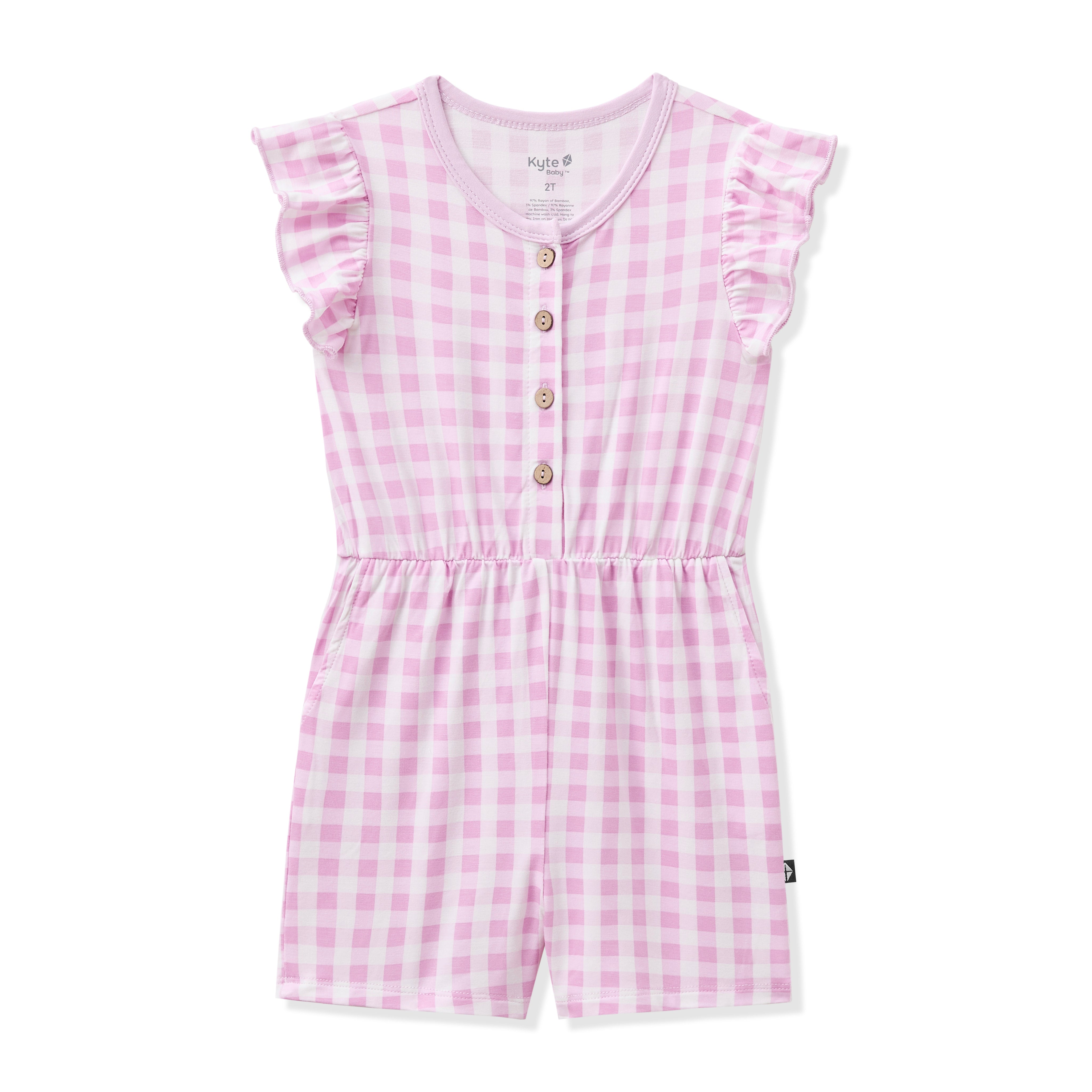 Flutter Sleeve Romper in Gingham Thistle