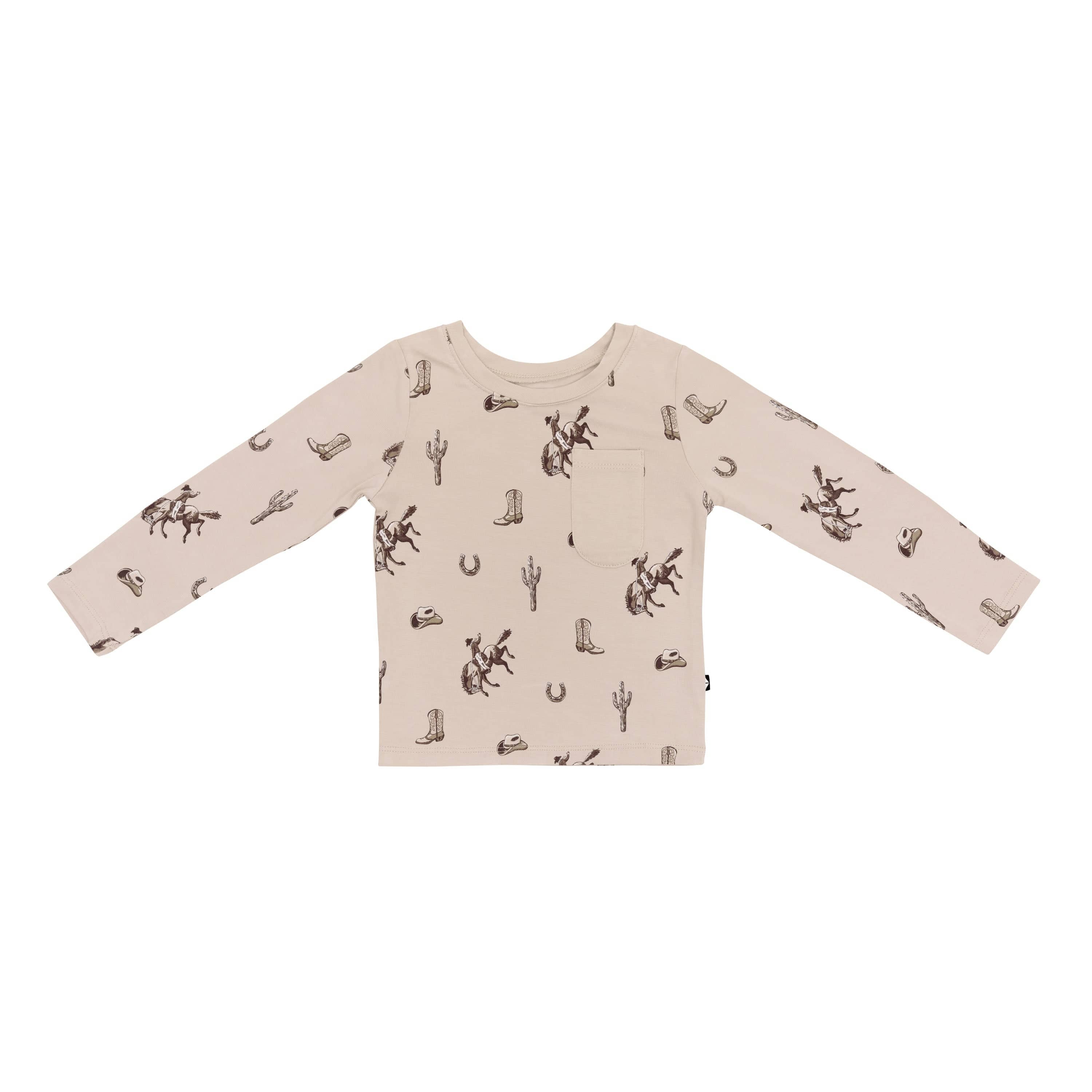 Long Sleeve Toddler Crew Neck Tee in Classic Cowboy