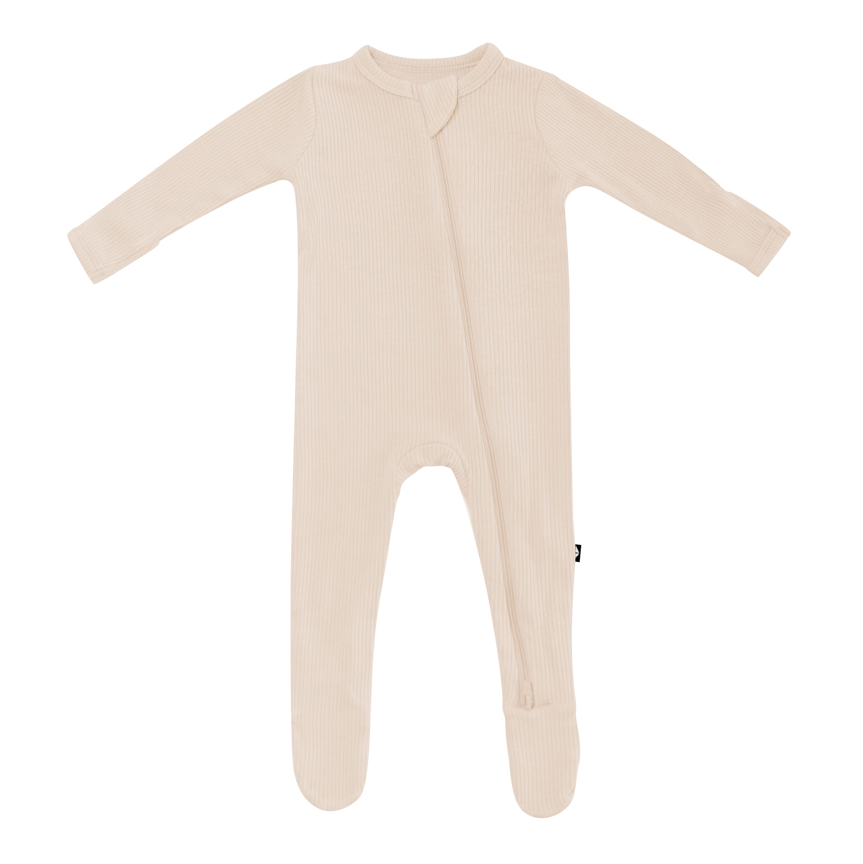 Ribbed Zipper Footie in Bisque