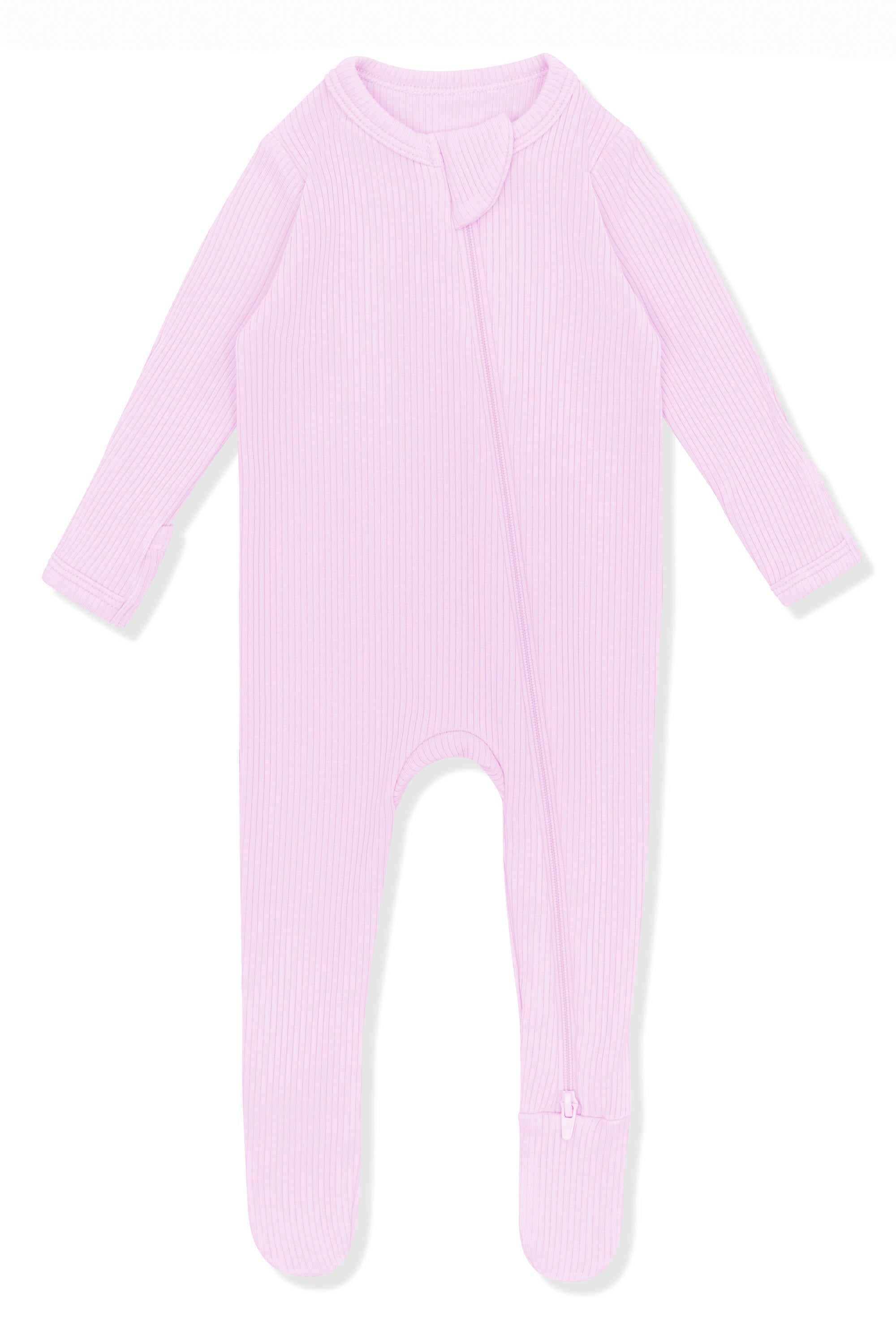 Ribbed Zipper Footie in Thistle