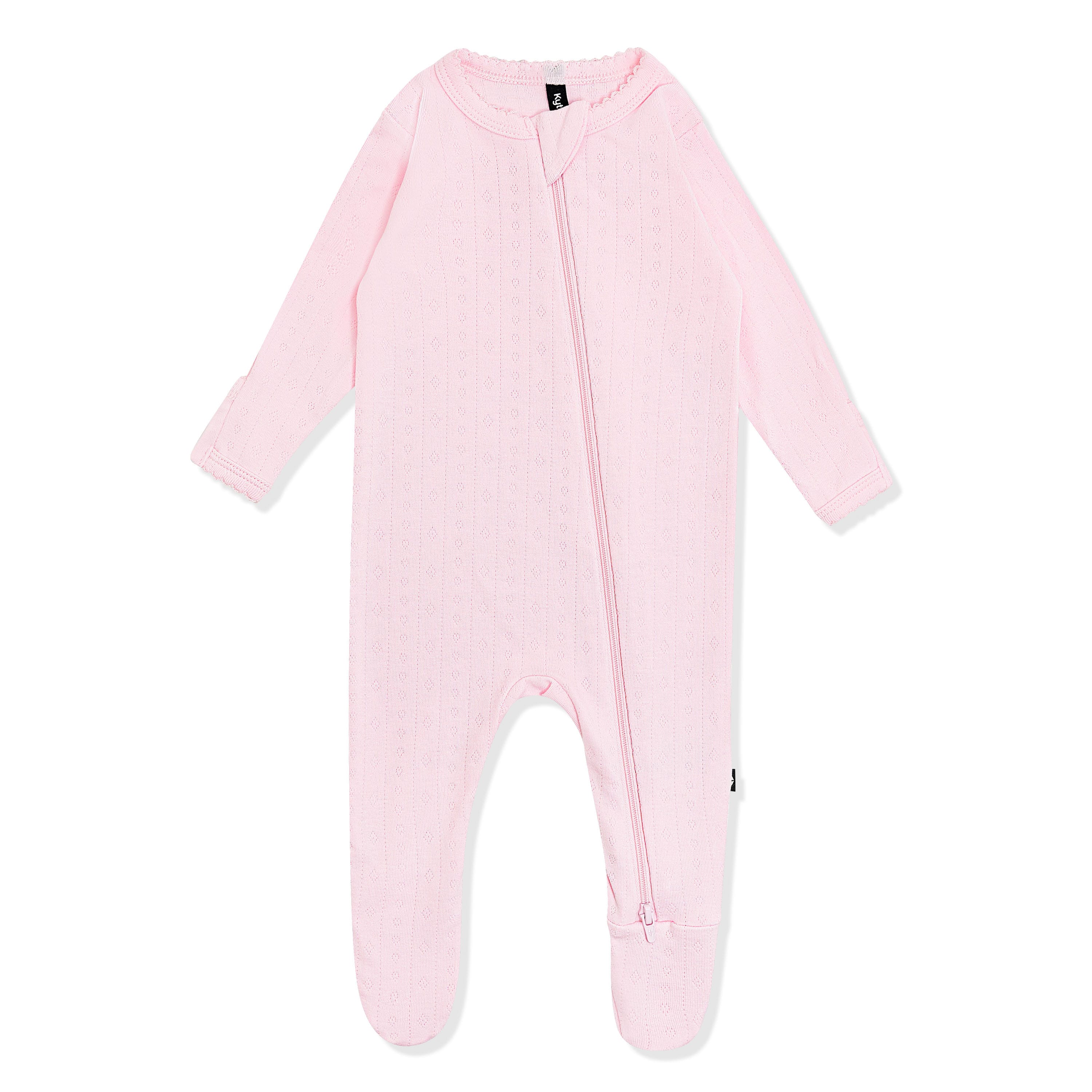 Pointelle Zippered Footie in Sakura