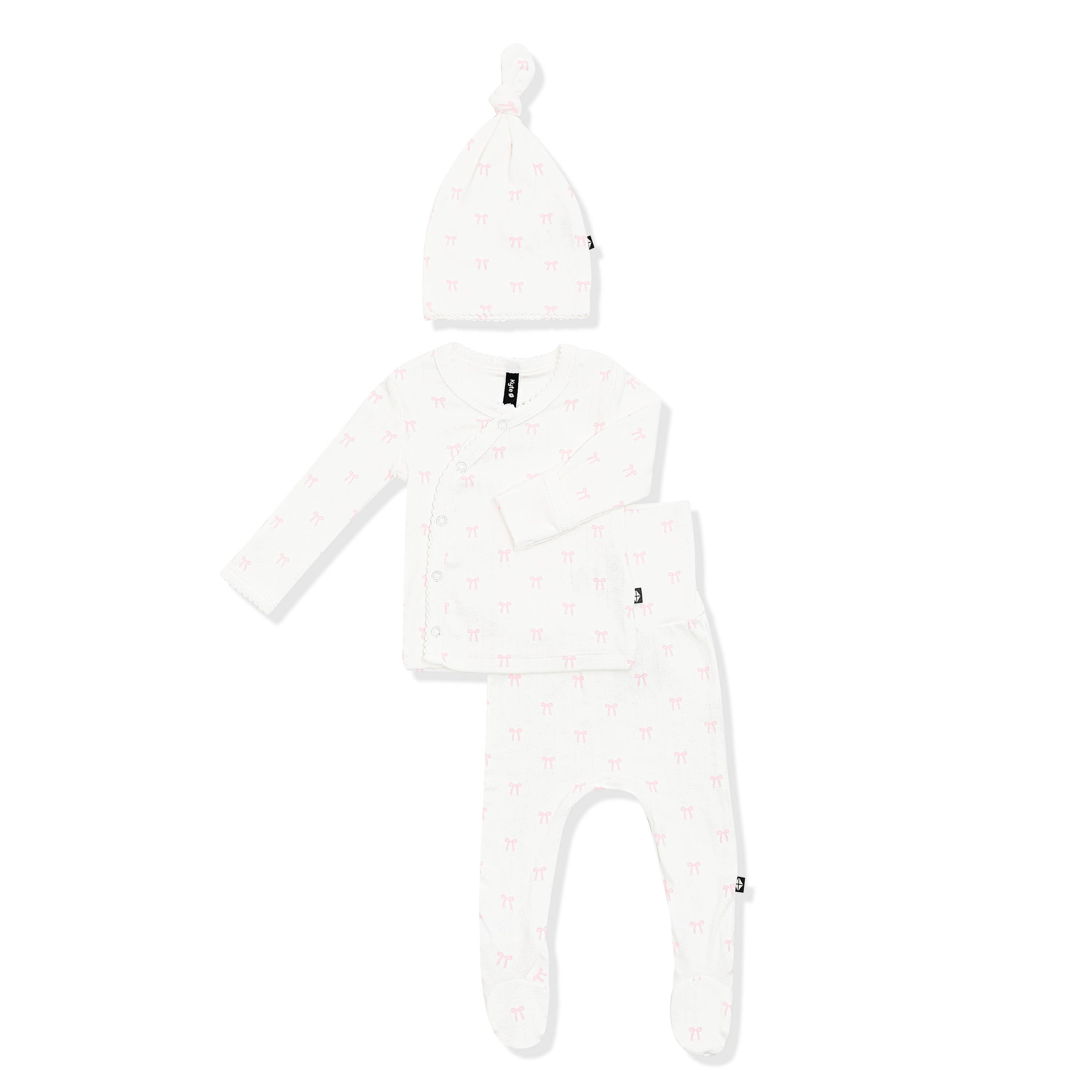 Pointelle Take Me Home Set with Cap in Sweet Pink Bow