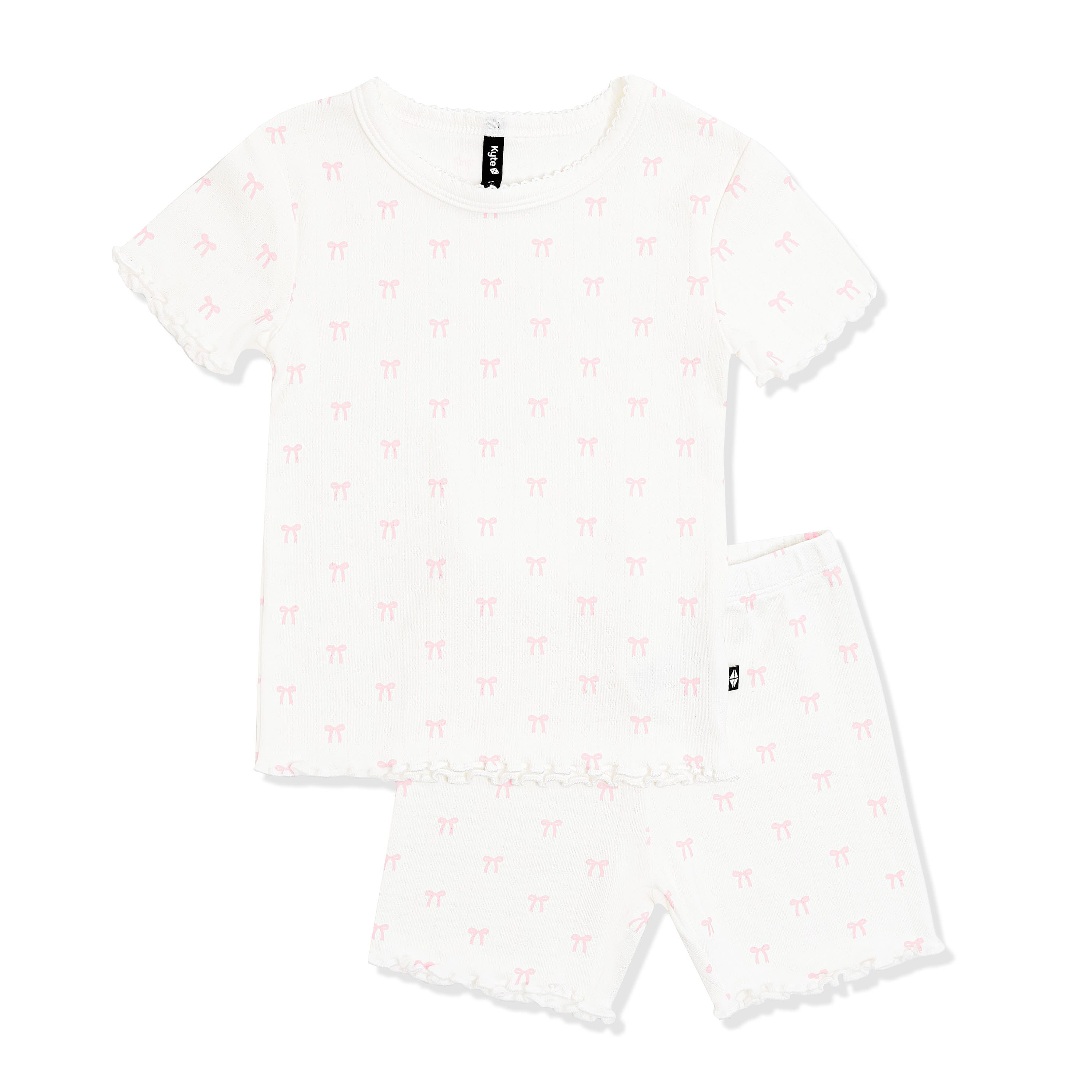 Pointelle Short Sleeve Set in Sweet Pink Bow