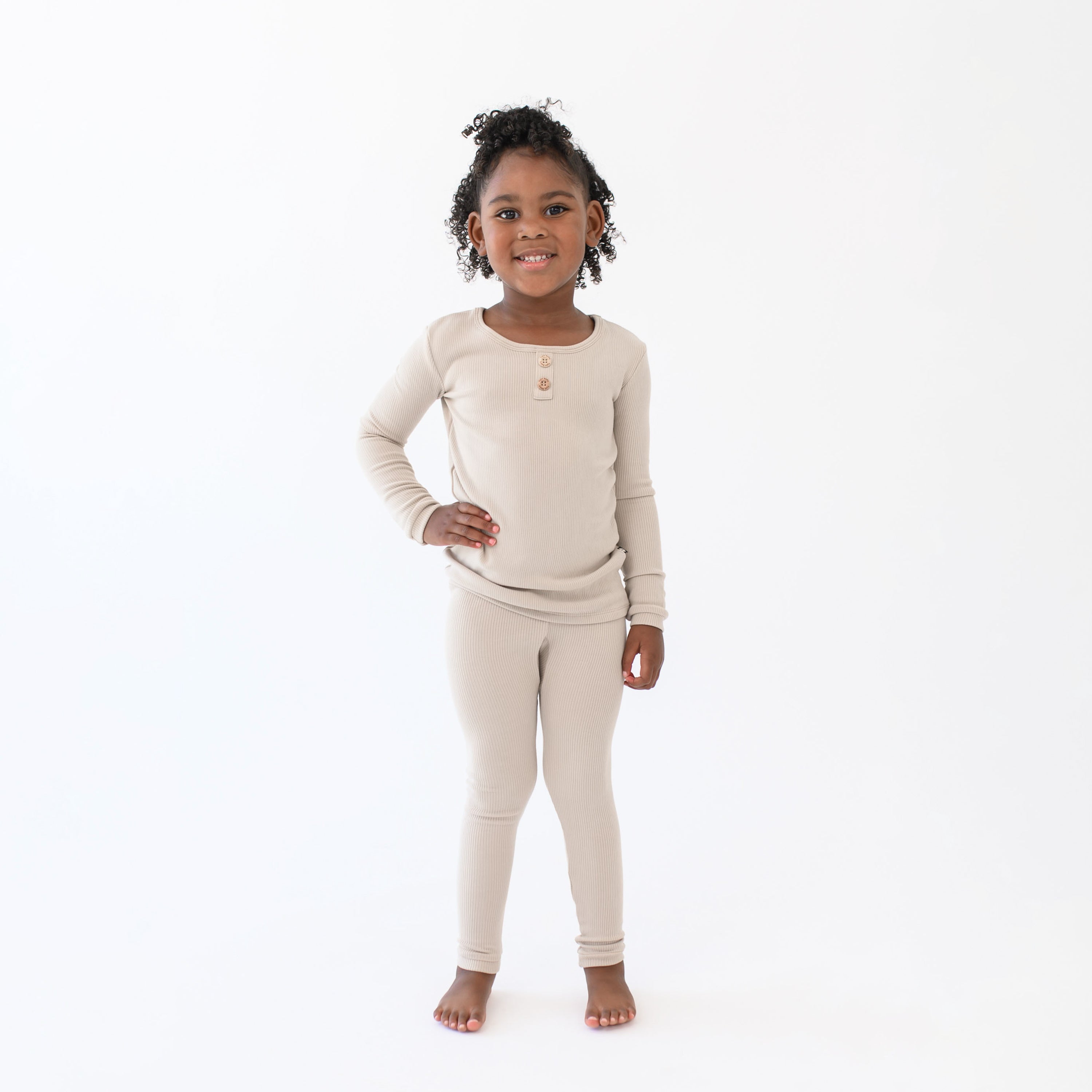 Ribbed Henley Set in Bisque