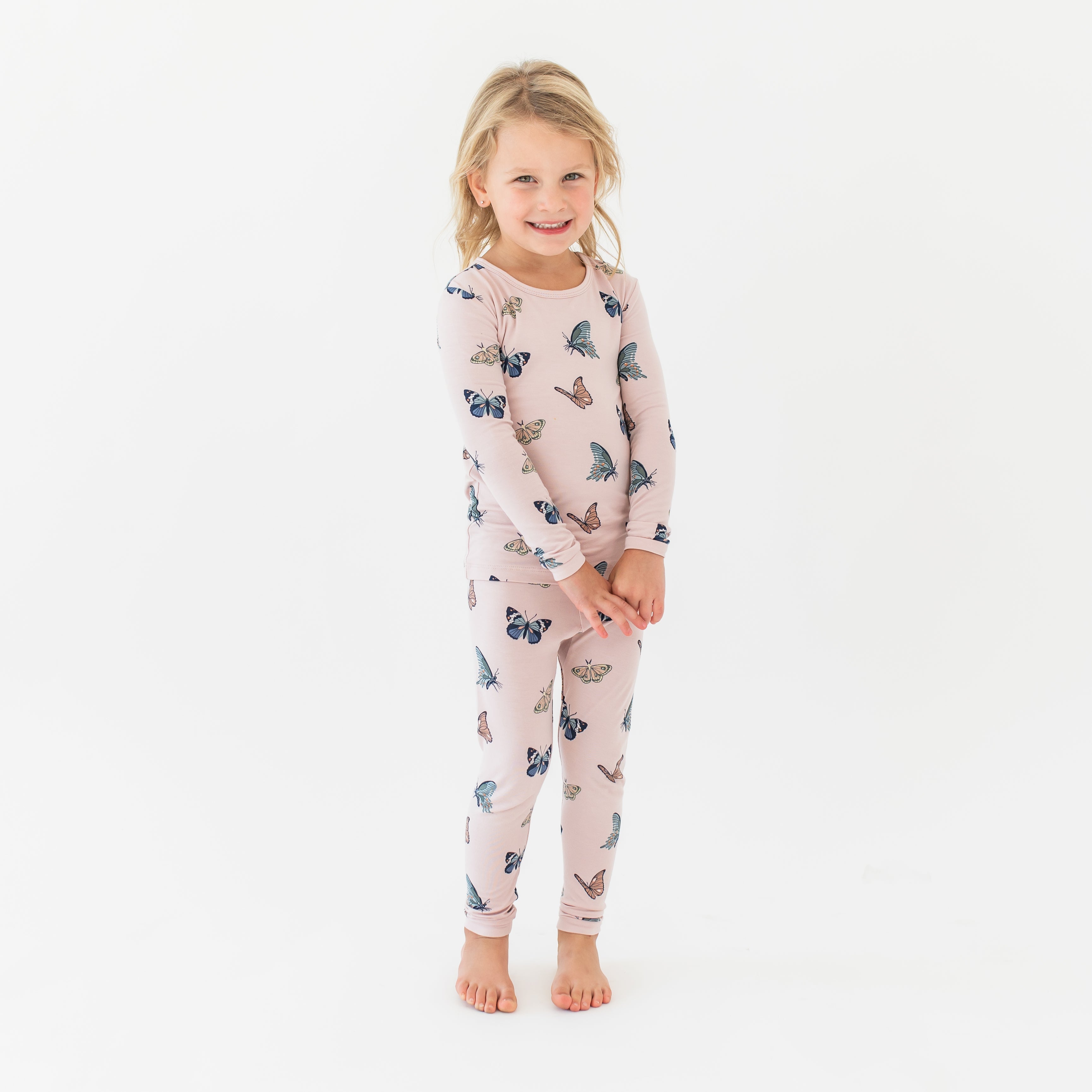 Long Sleeve Pajamas in Blush Butterfly