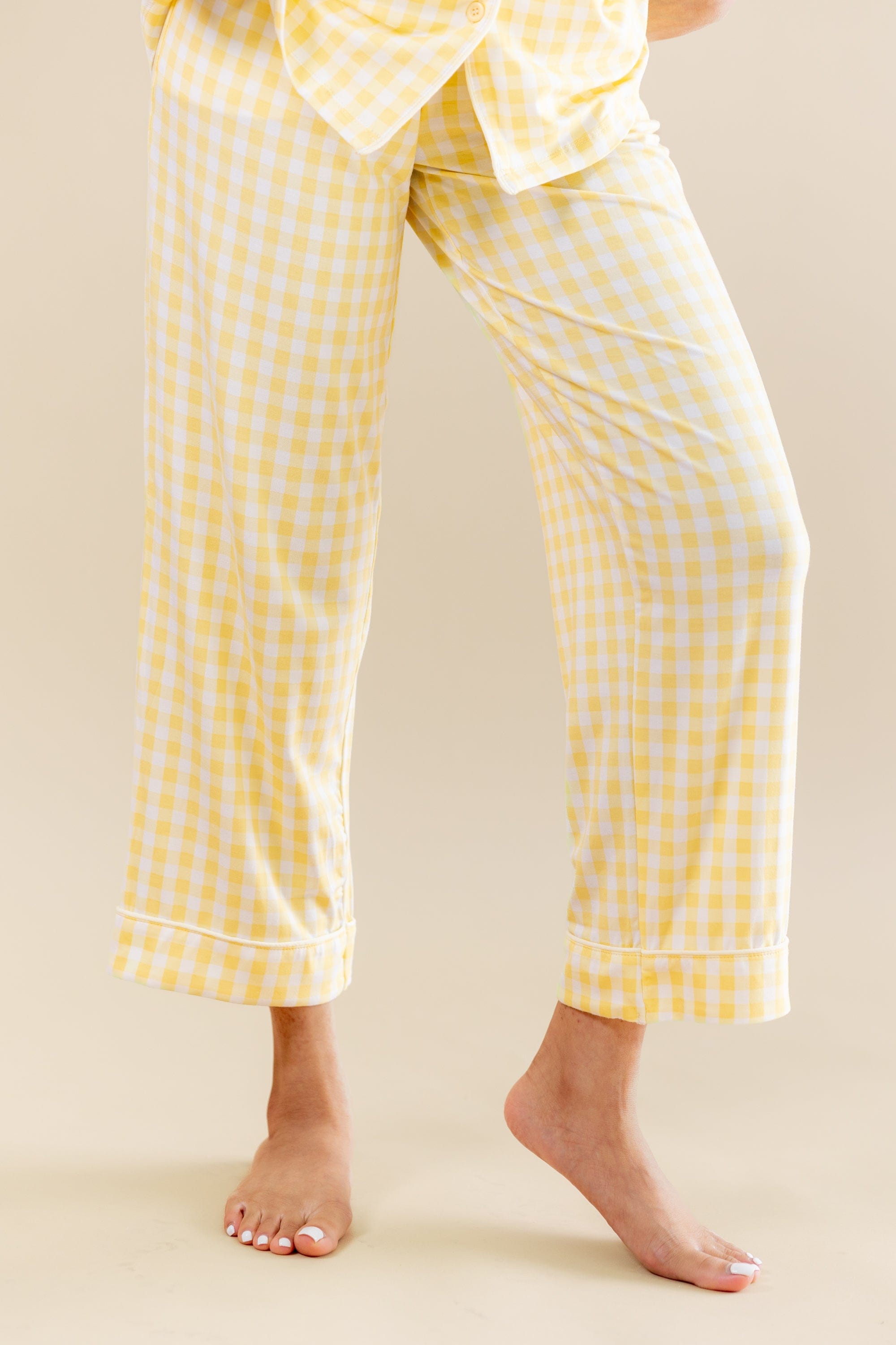Women's Short Sleeve Cropped Pajama Set in Gingham Chamomile