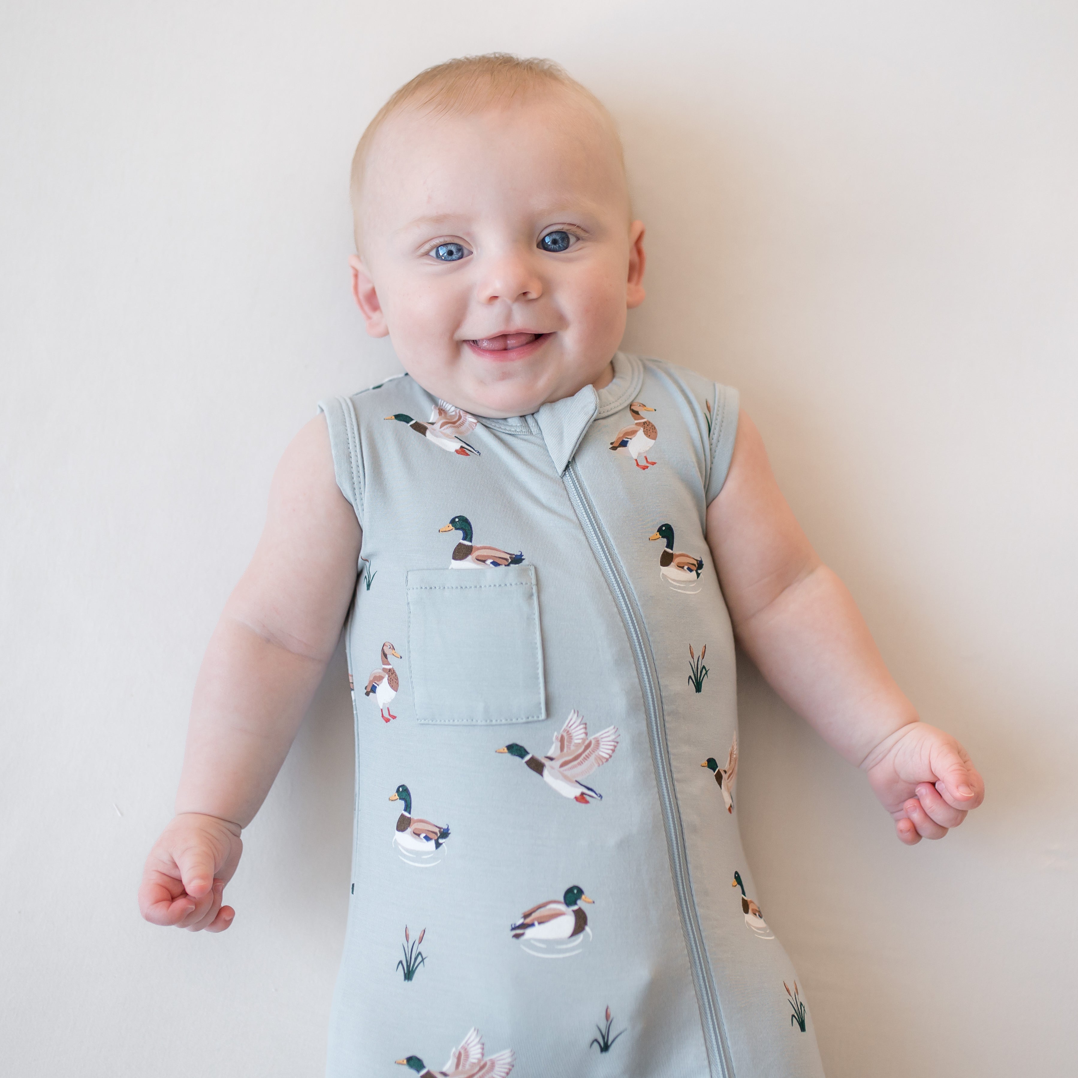 Zippered Sleeveless Romper in Mallard Duck