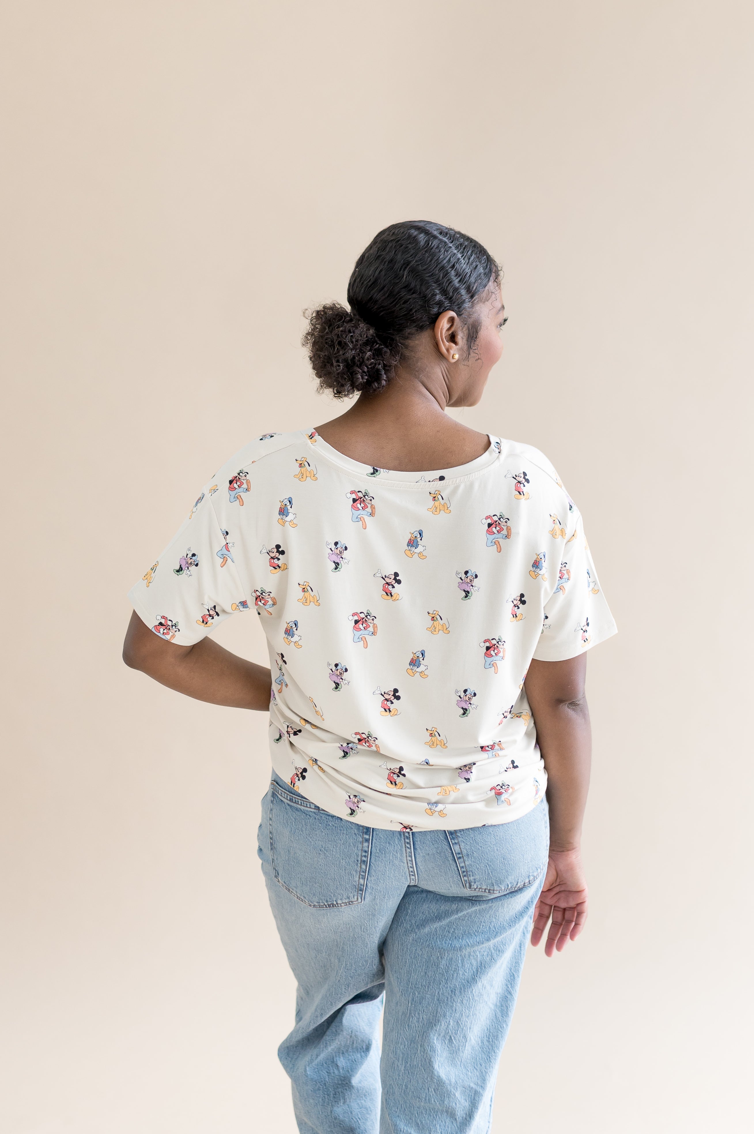 Women's Relaxed Fit V-Neck in Mickey Mouse and Friends