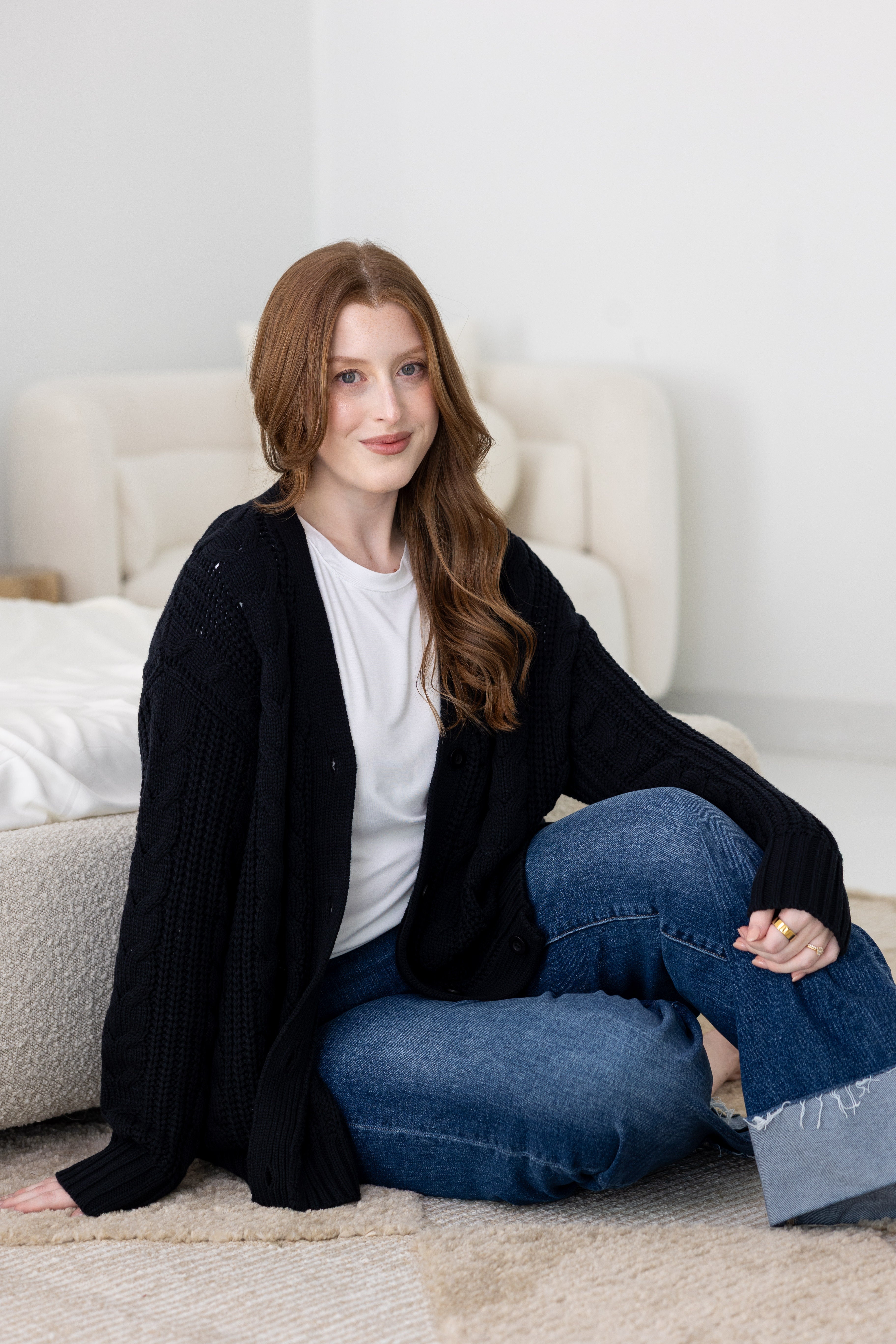 Cable Knit Adult Cardigan in Midnight