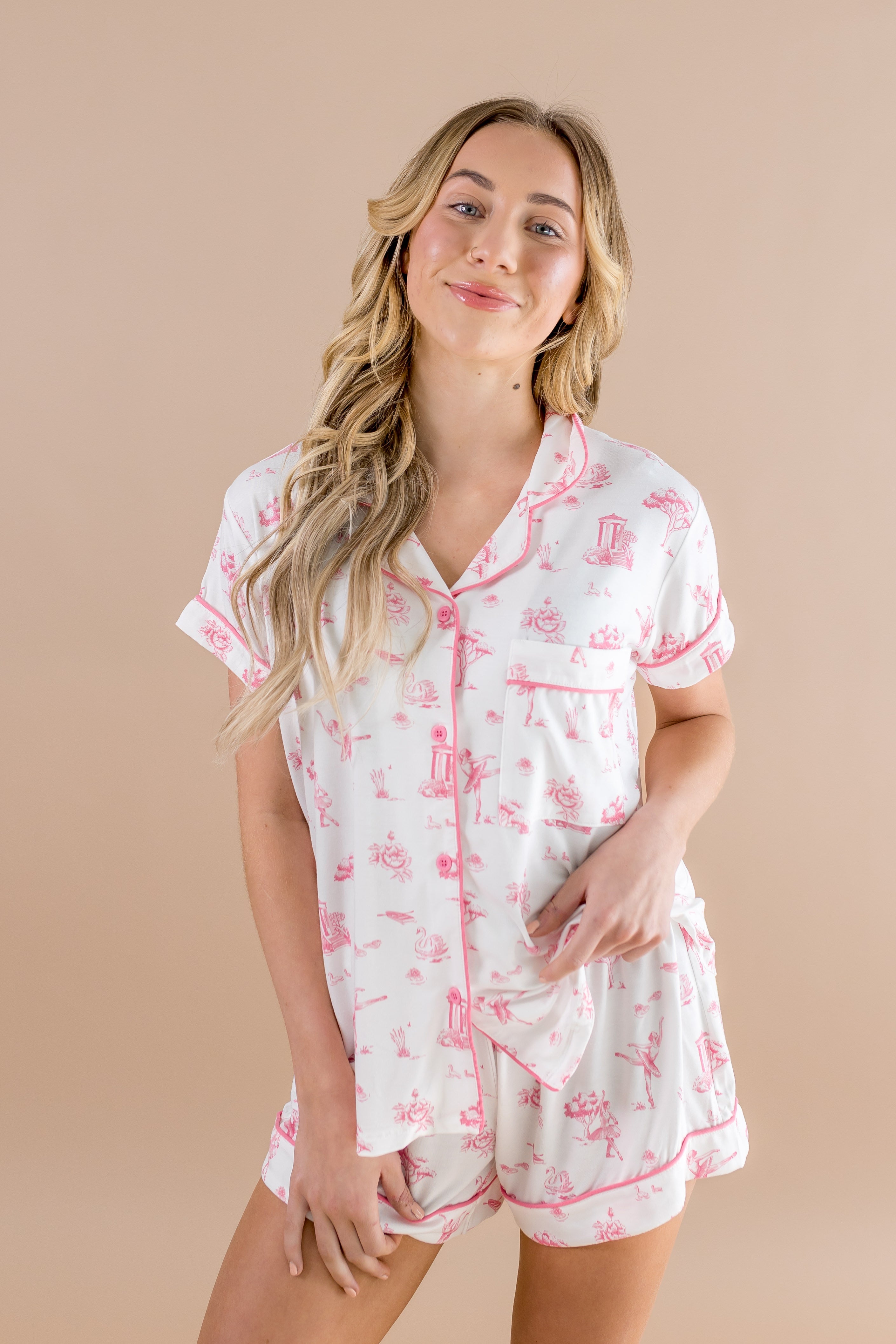 Women's Short Sleeve Pajama Set in Toile Ballet