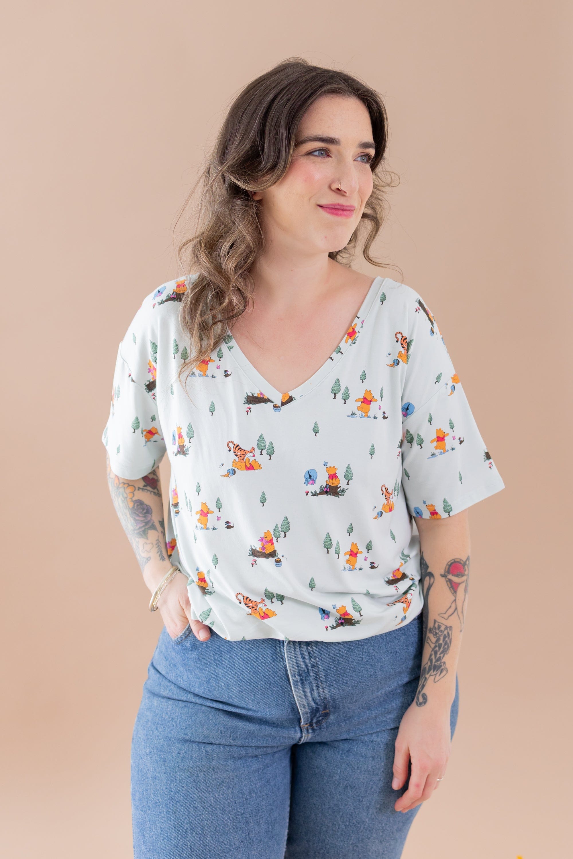 Women's Relaxed Fit V-Neck in Winnie the Pooh Hundred Acre Wood