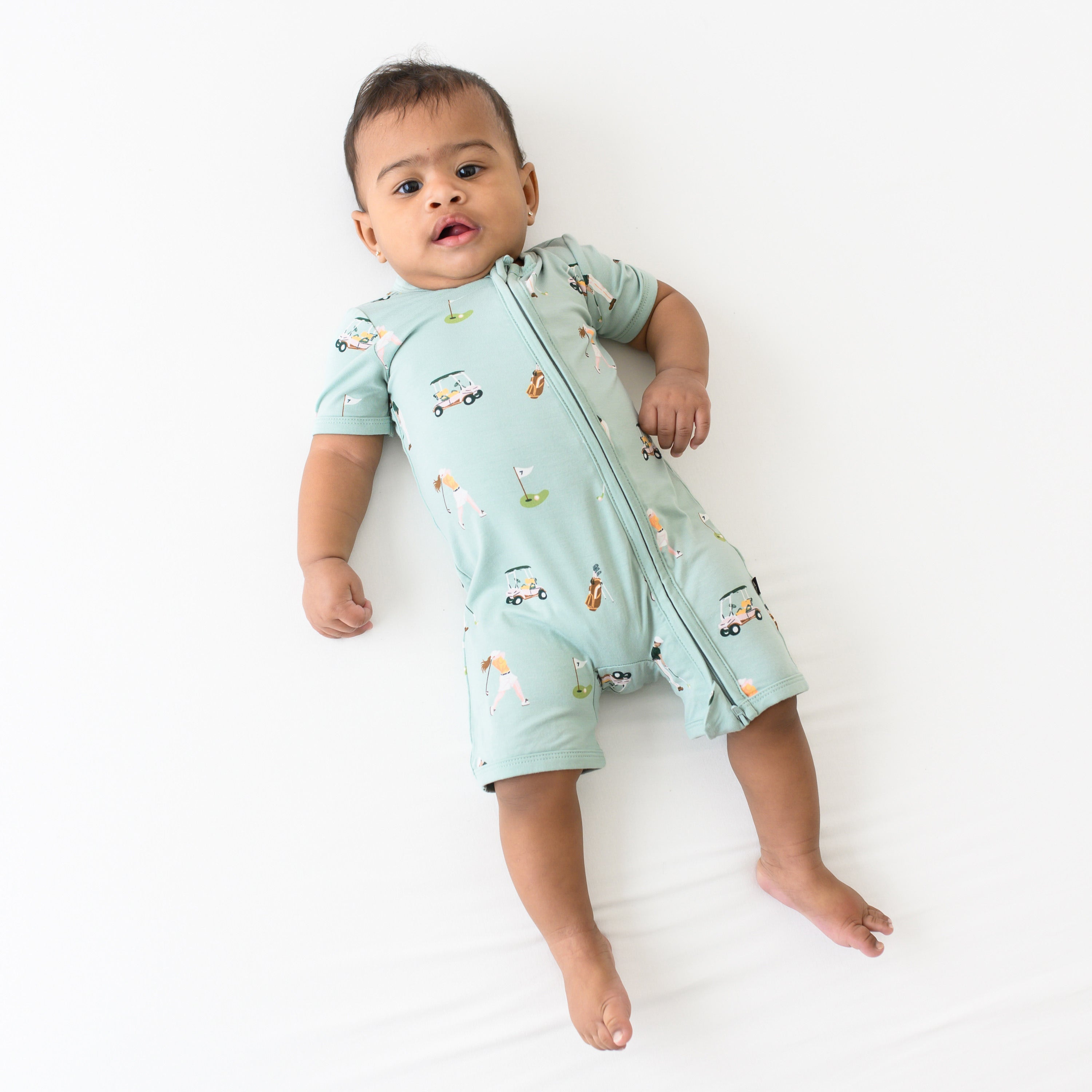 Zippered Shortall Romper in Golf