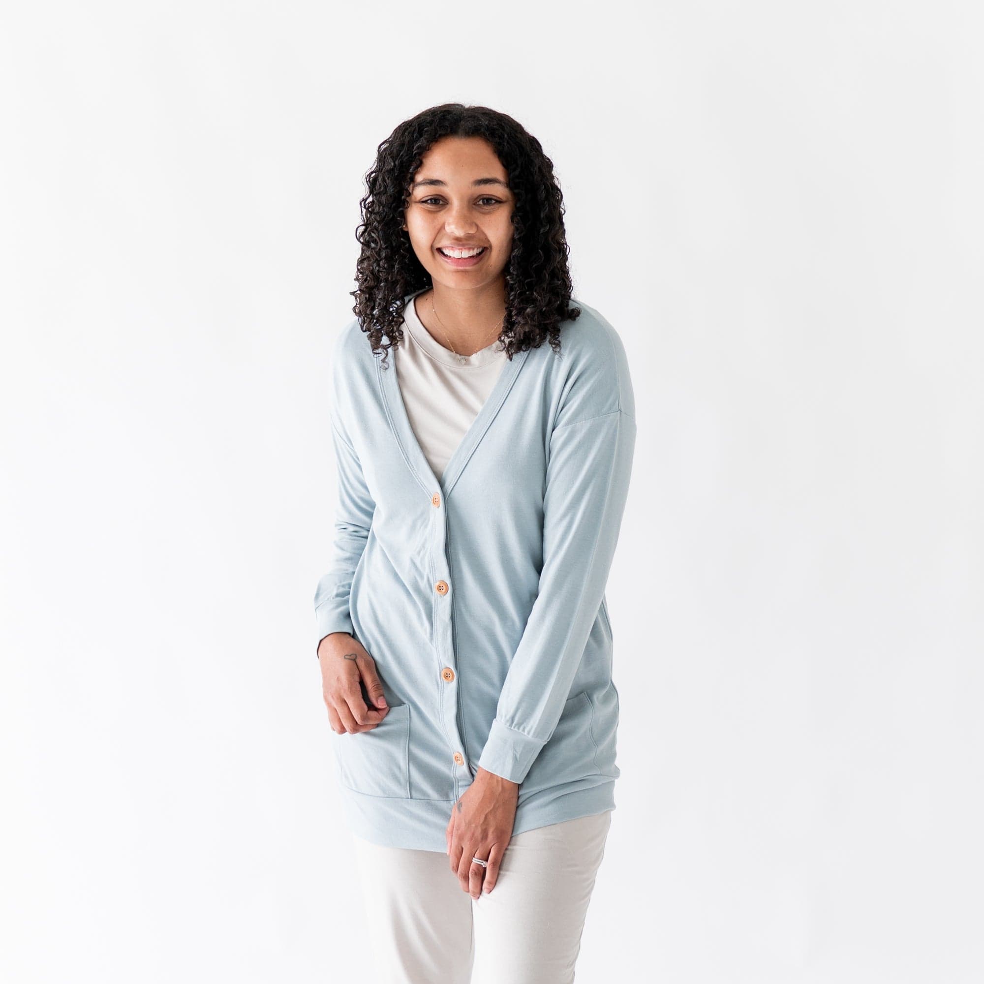Bamboo Jersey Adult Cardigan in Fog
