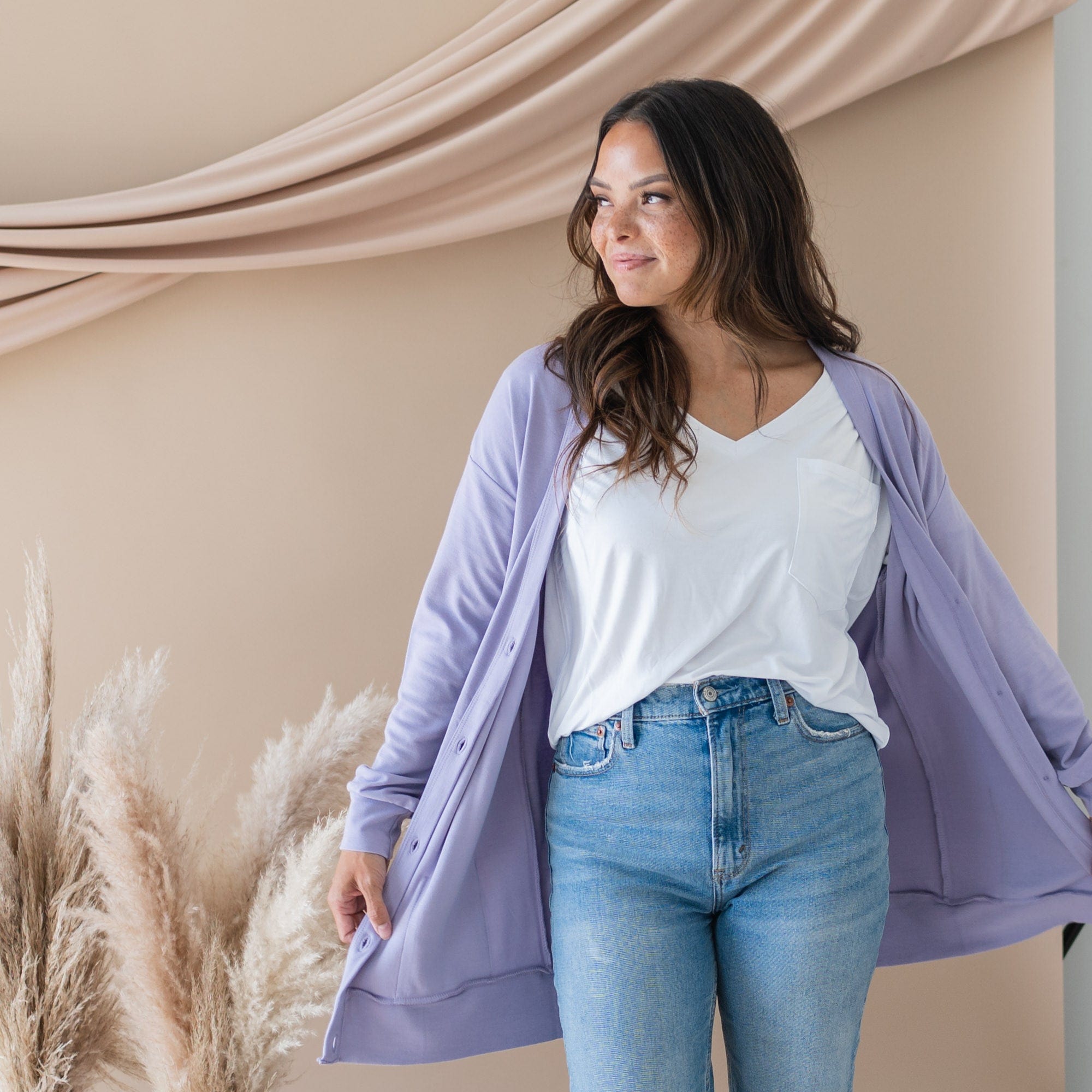 Bamboo Jersey Adult Cardigan in Taro
