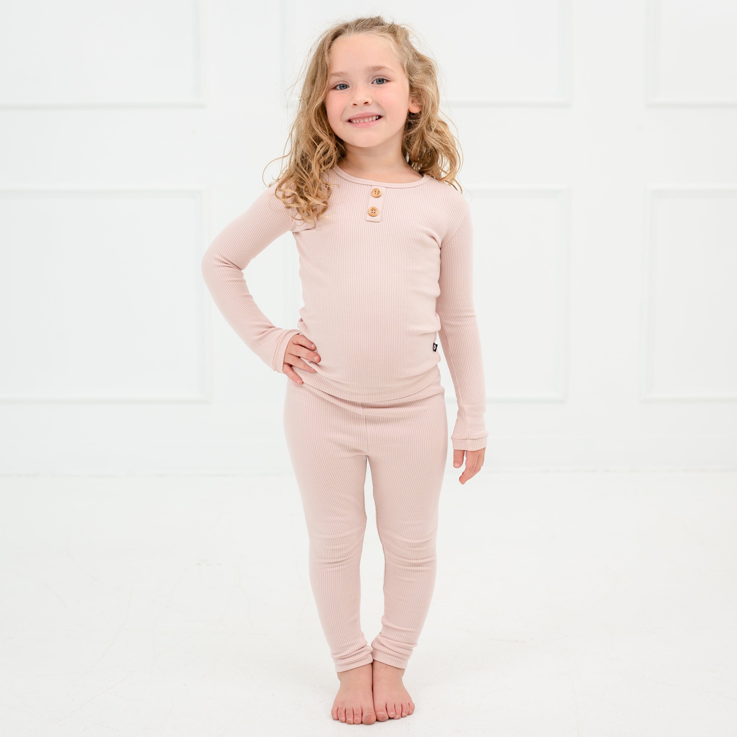 Ribbed Henley Set in Blush